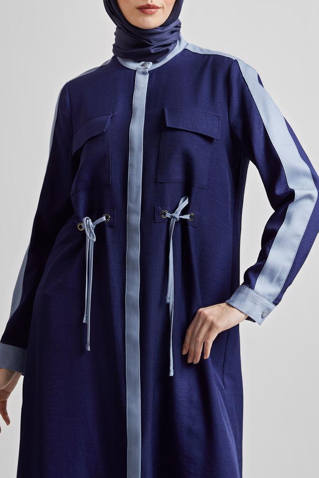 Tesettür giyim LACİVERT BAĞCIK DETAYLI TUNİK 45514 - ALVİNA