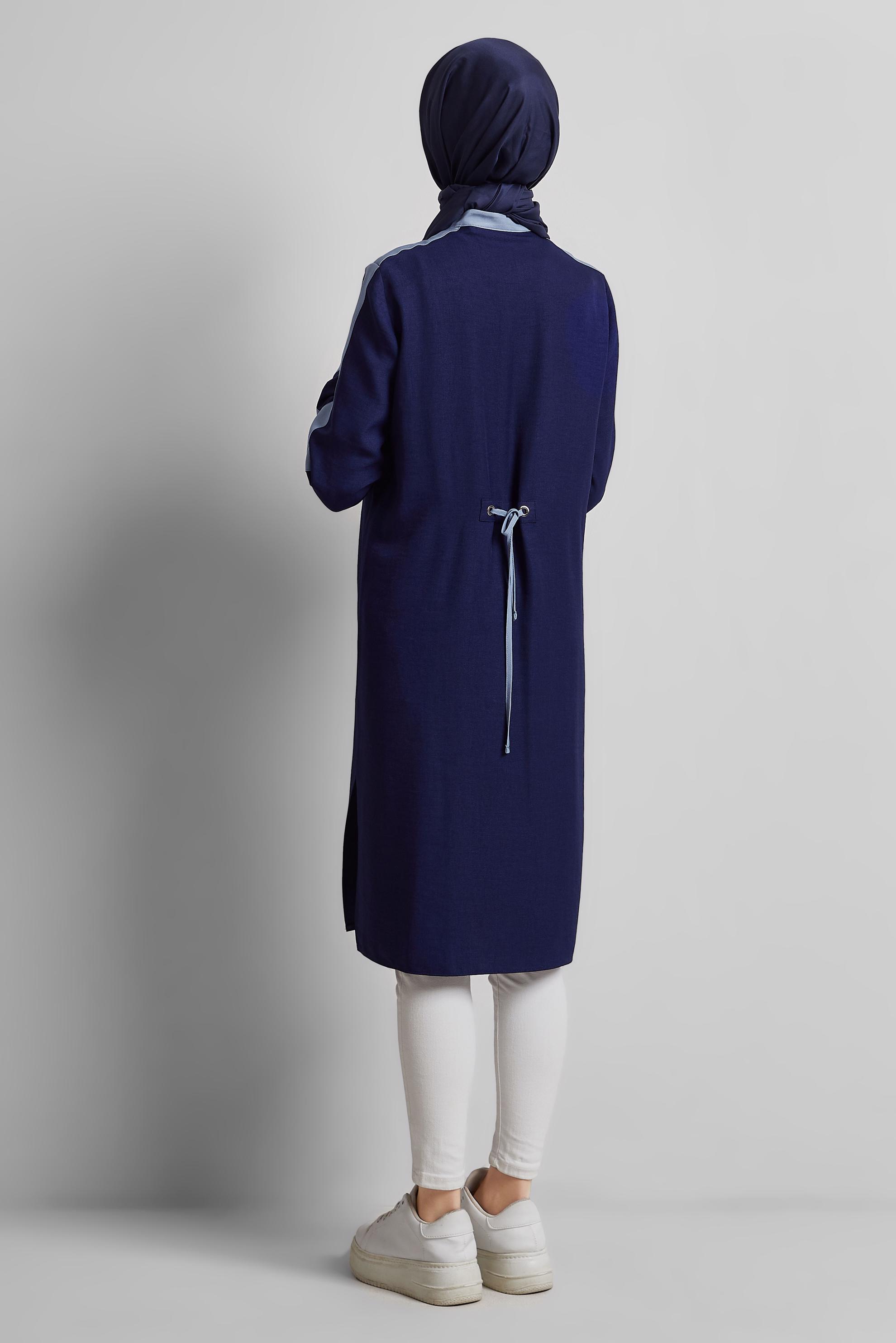 Tesettür giyim LACİVERT BAĞCIK DETAYLI TUNİK 45514