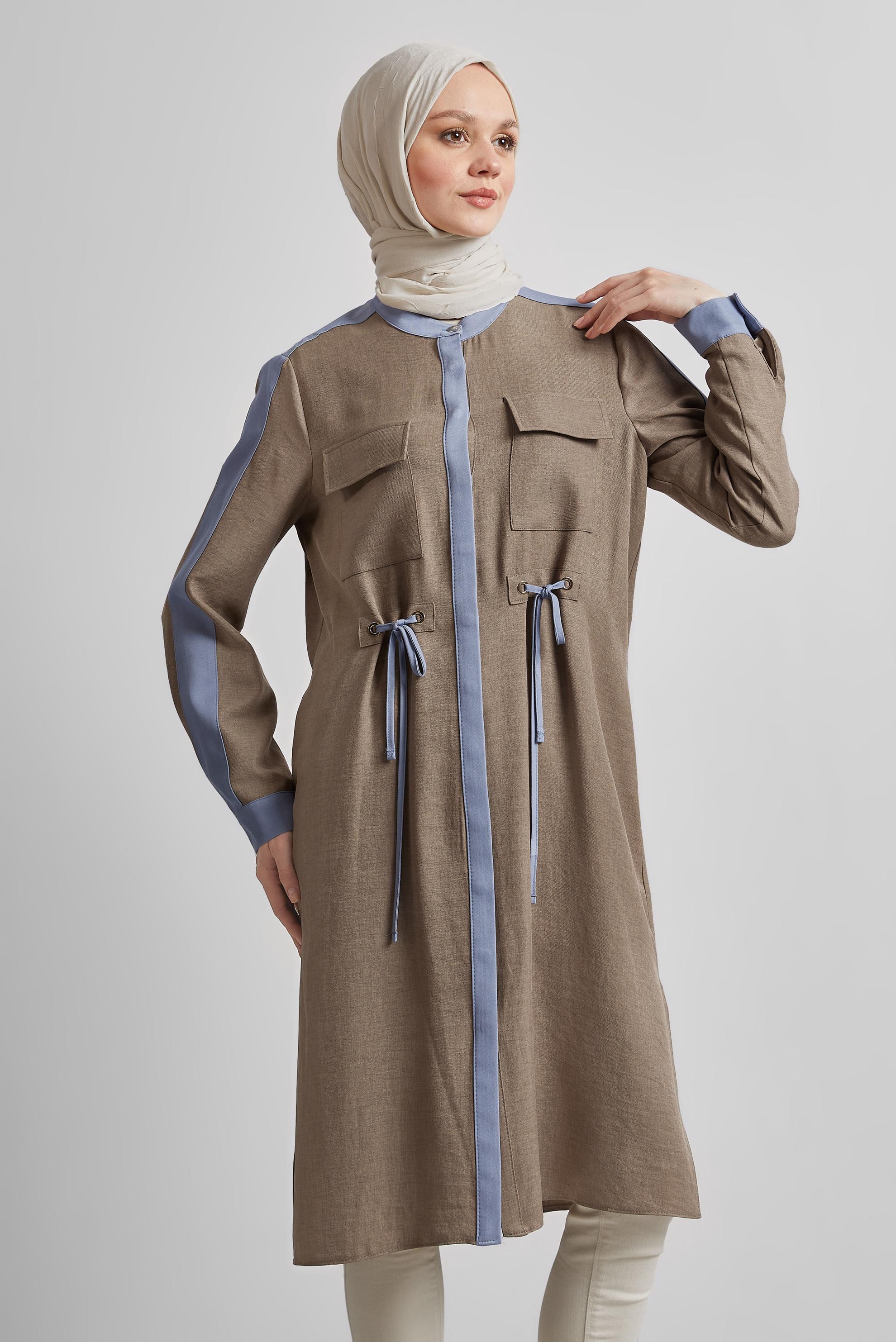 Tesettür giyim VİZON BAĞCIK DETAYLI TUNİK 45514