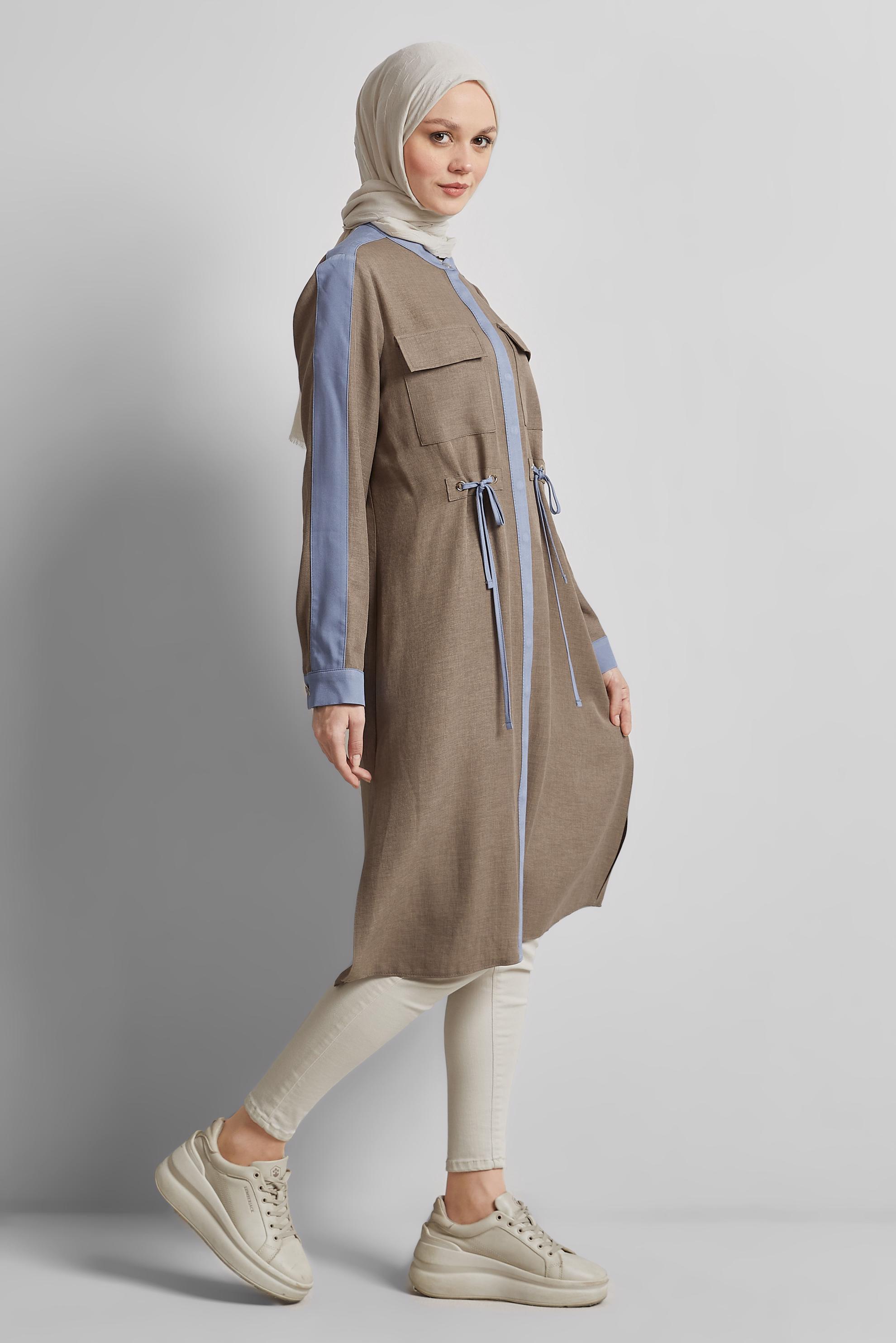 Tesettür giyim VİZON BAĞCIK DETAYLI TUNİK 45514