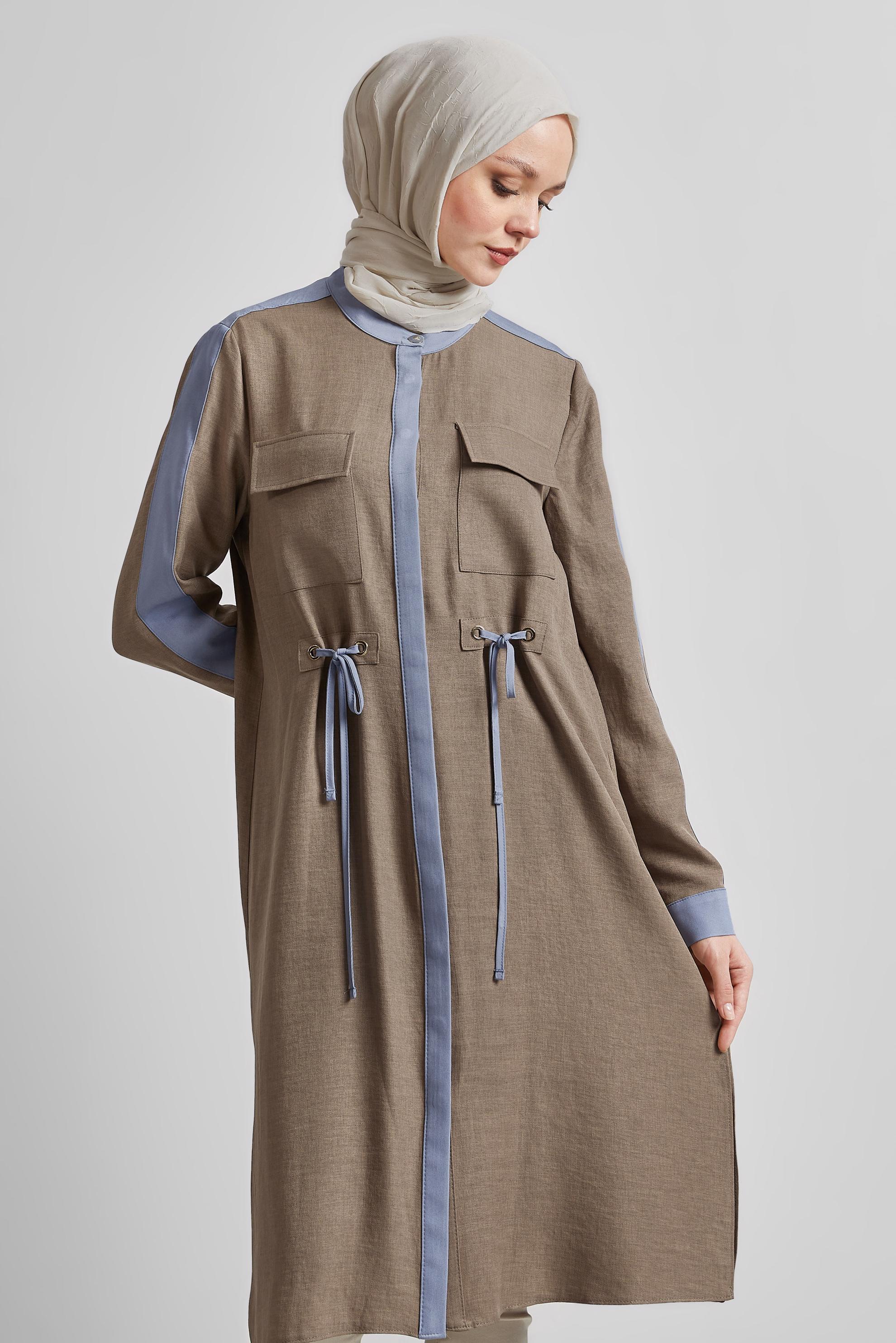 Tesettür giyim VİZON BAĞCIK DETAYLI TUNİK 45514