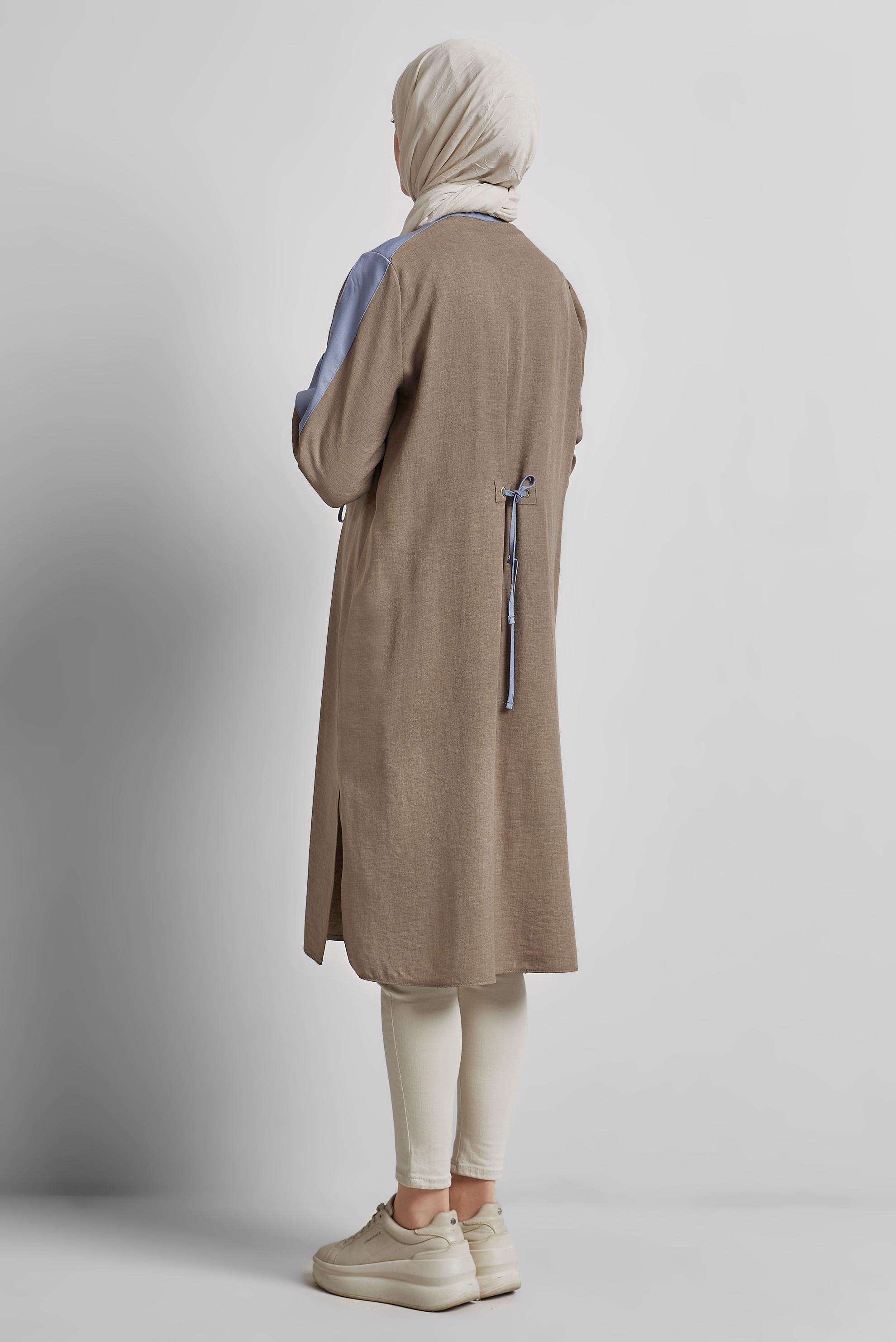 Tesettür giyim VİZON BAĞCIK DETAYLI TUNİK 45514