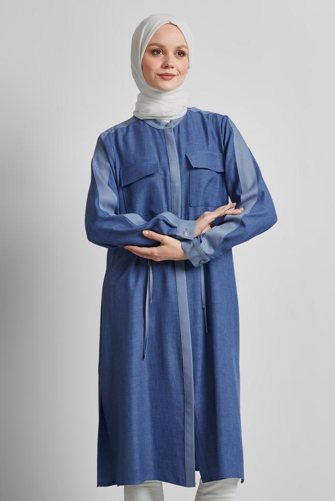 Tesettür giyim LACİVERT BAĞCIK DETAYLI TUNİK 45514 - ALVİNA
