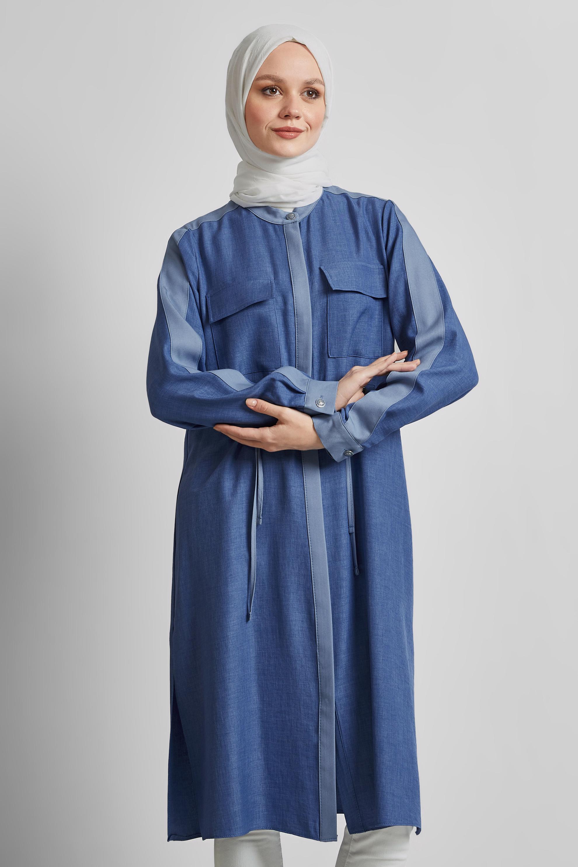 Tesettür giyim LACİVERT BAĞCIK DETAYLI TUNİK 45514