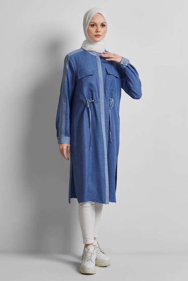 Tesettür giyim LACİVERT BAĞCIK DETAYLI TUNİK 45514 - ALVİNA