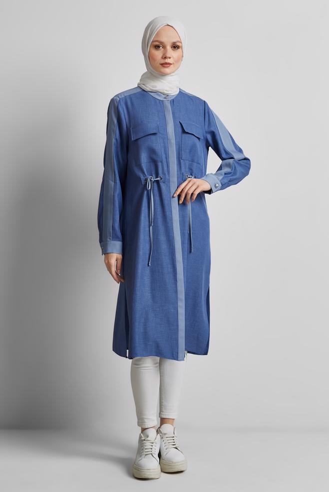 Tesettür giyim LACİVERT BAĞCIK DETAYLI TUNİK 45514 - ALVİNA