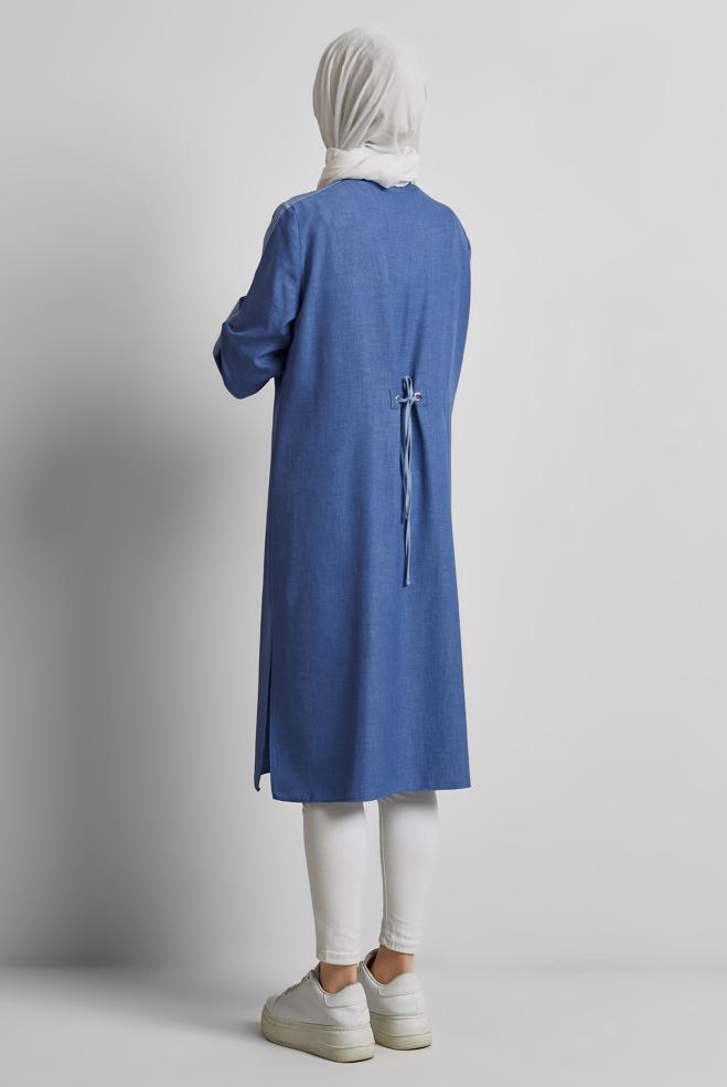 Tesettür giyim LACİVERT BAĞCIK DETAYLI TUNİK 45514 - ALVİNA