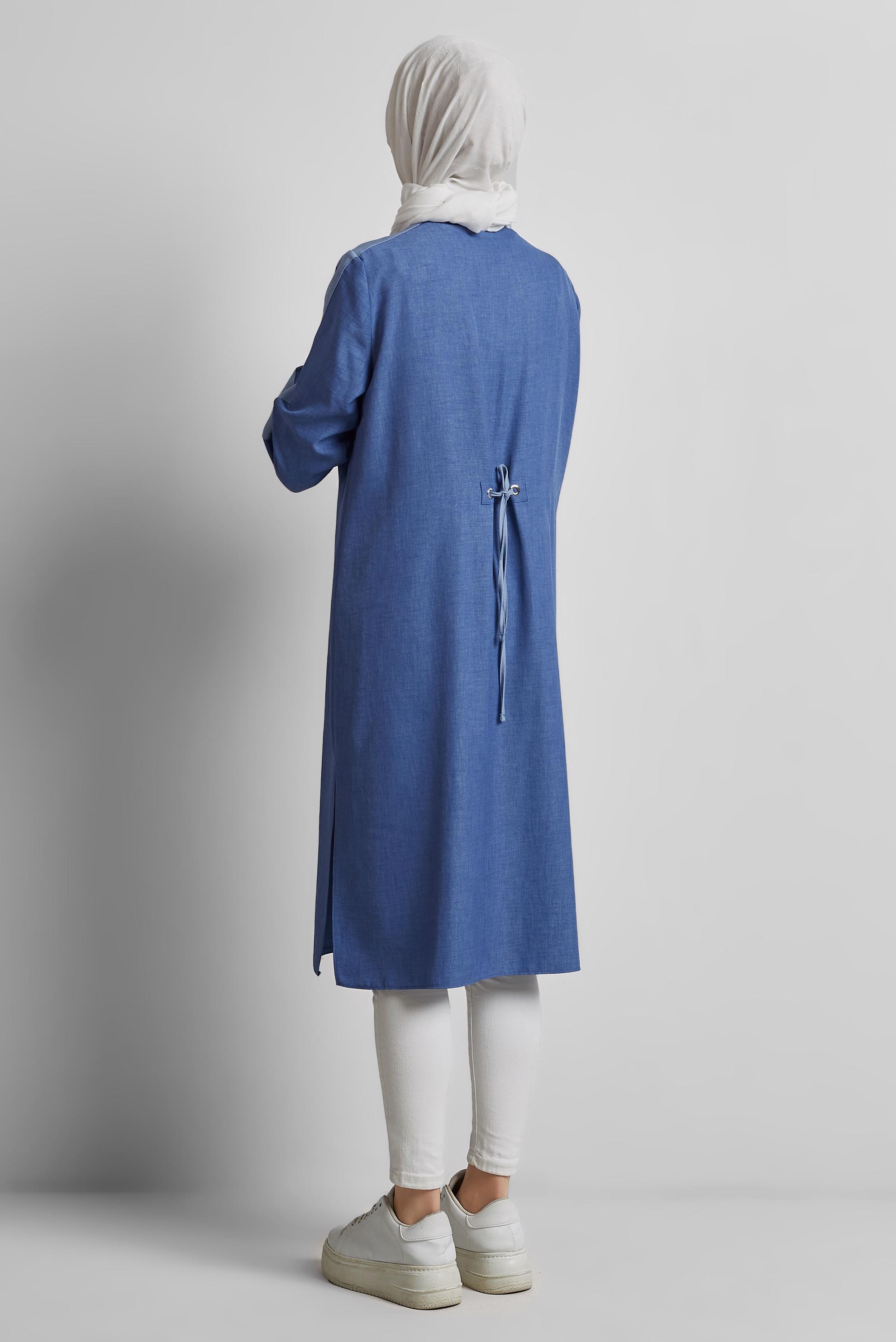 Tesettür giyim LACİVERT BAĞCIK DETAYLI TUNİK 45514