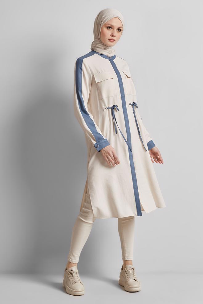 Tesettür giyim BEJ BAĞCIK DETAYLI TUNİK 45514 - ALVİNA