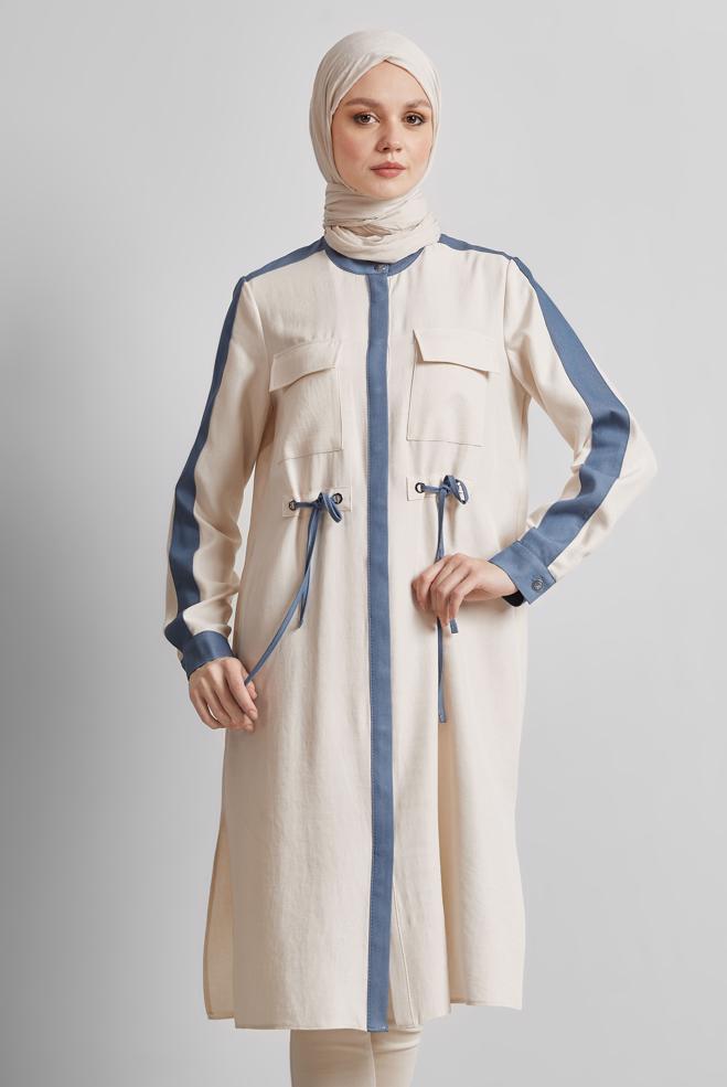 Tesettür giyim BEJ BAĞCIK DETAYLI TUNİK 45514 - ALVİNA