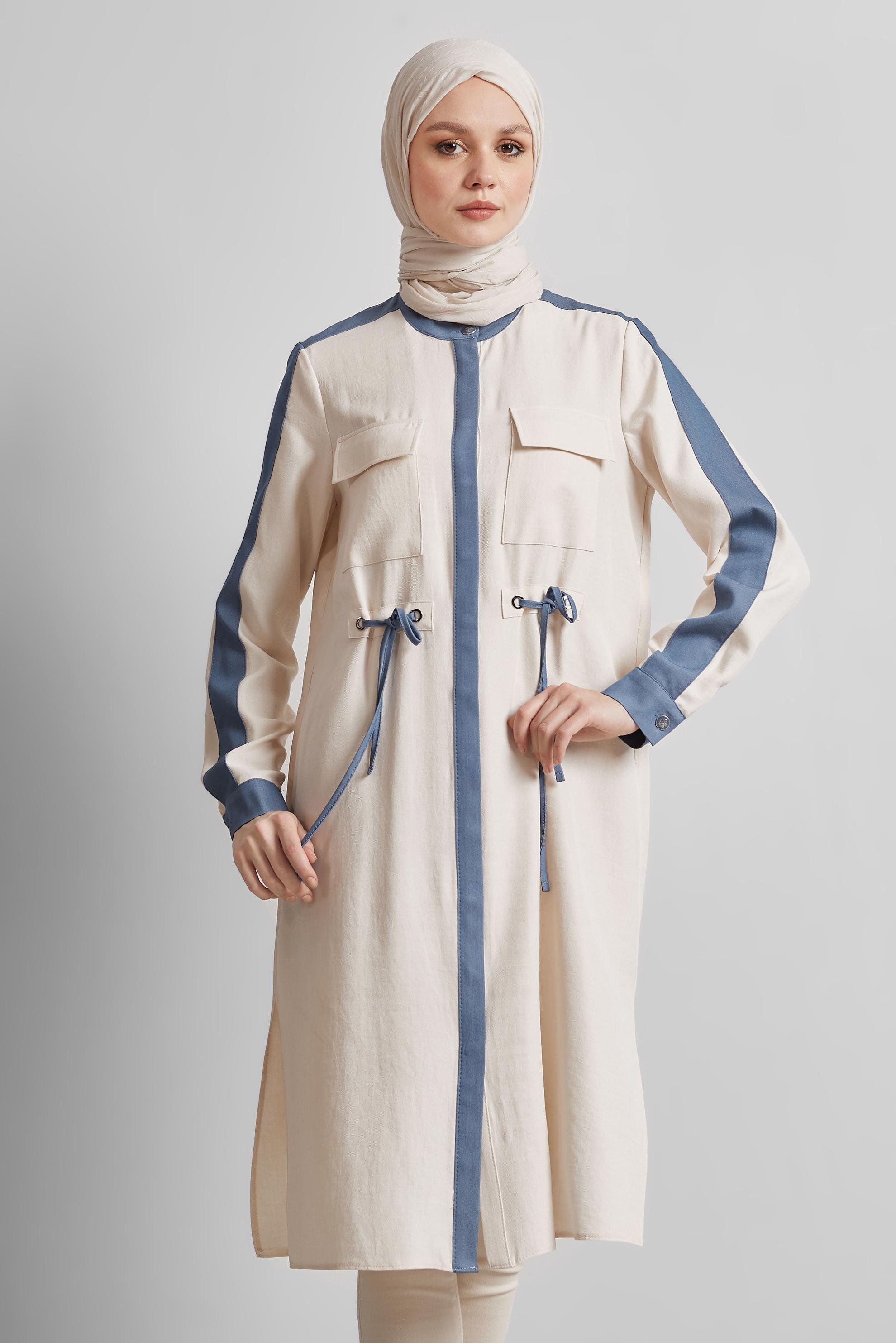 Tesettür giyim BEJ BAĞCIK DETAYLI TUNİK 45514