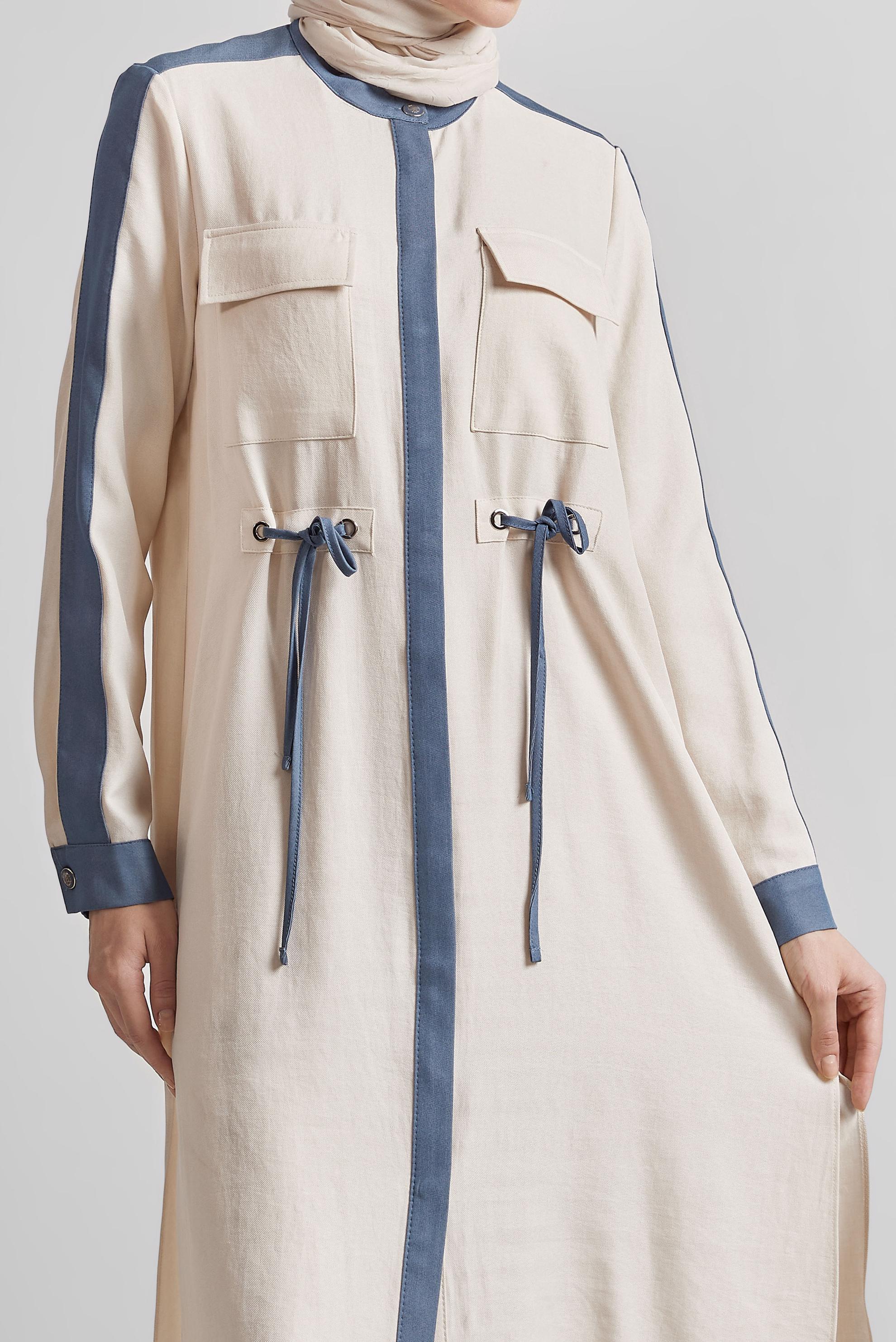 Tesettür giyim BEJ BAĞCIK DETAYLI TUNİK 45514