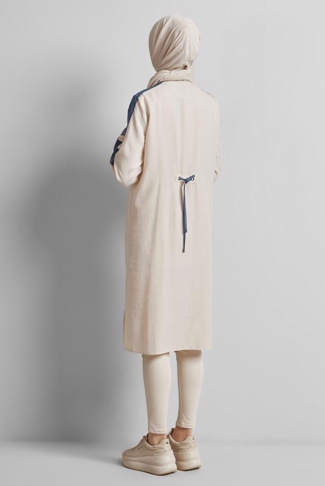 Tesettür giyim BEJ BAĞCIK DETAYLI TUNİK 45514 - ALVİNA