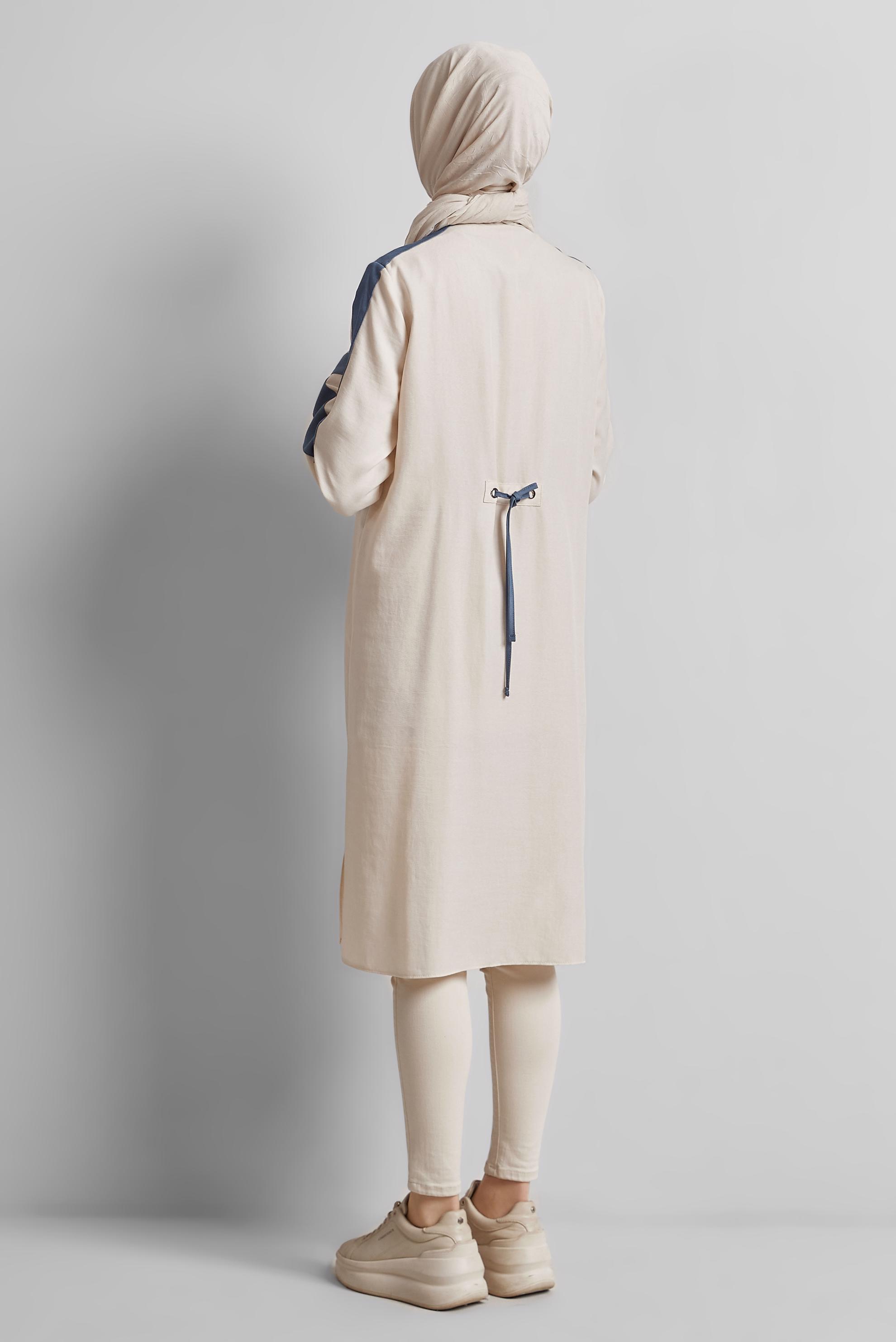 Tesettür giyim BEJ BAĞCIK DETAYLI TUNİK 45514