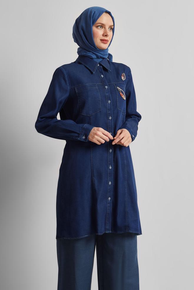 Hijab clothing NAVY BLUE DENIM TUNIC 45516 - ALVİNA