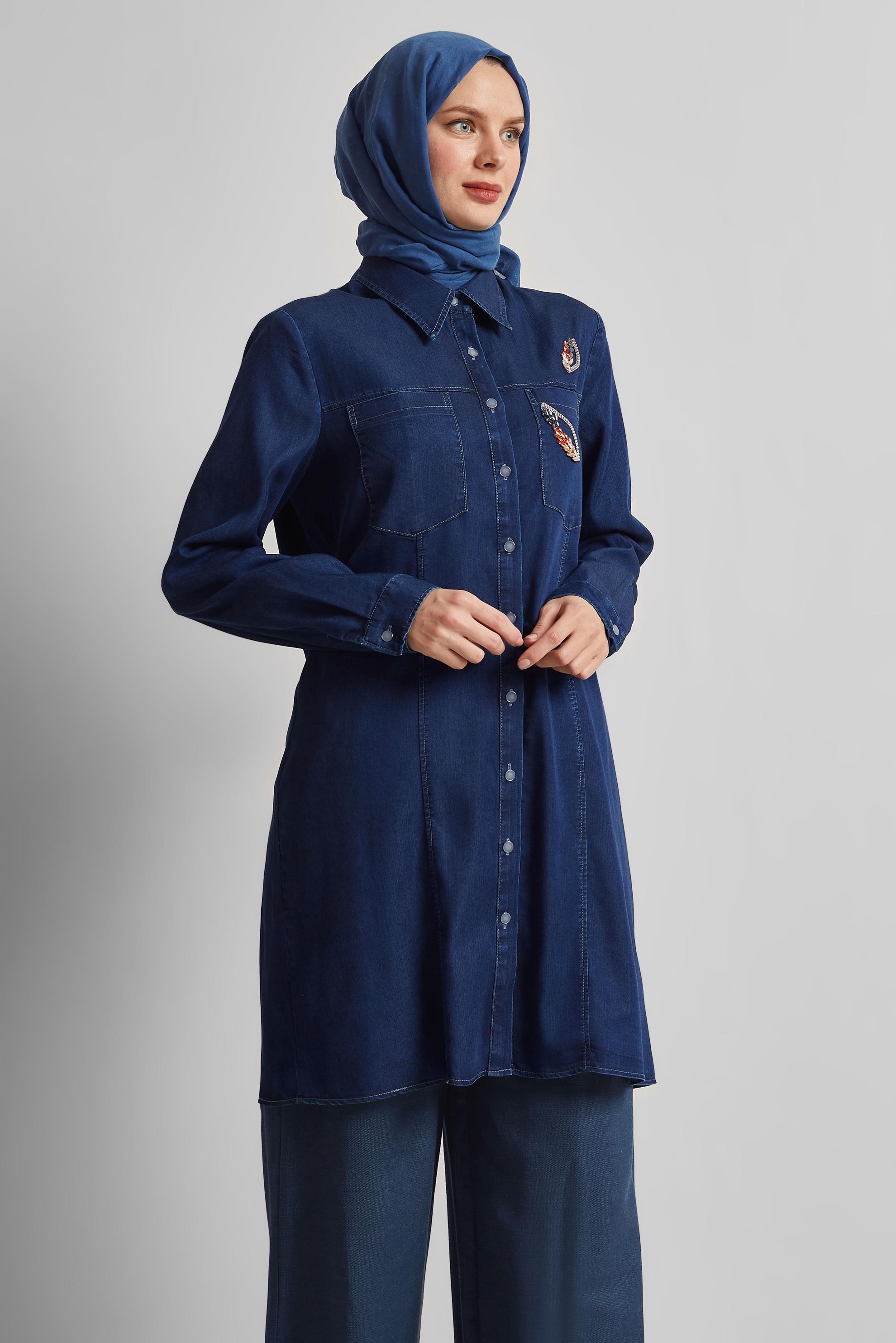 Vêtements hijab BLEU MARINE TUNIQUE EN JEAN 45516
