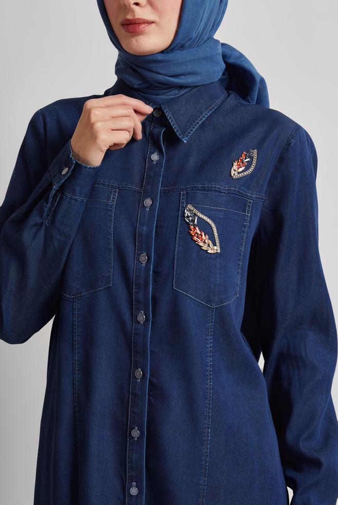 Hijab clothing NAVY BLUE DENIM TUNIC 45516 - ALVİNA