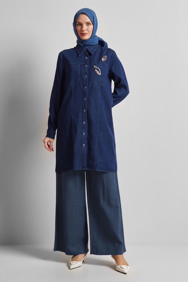 Hijab clothing NAVY BLUE DENIM TUNIC 45516 - ALVİNA