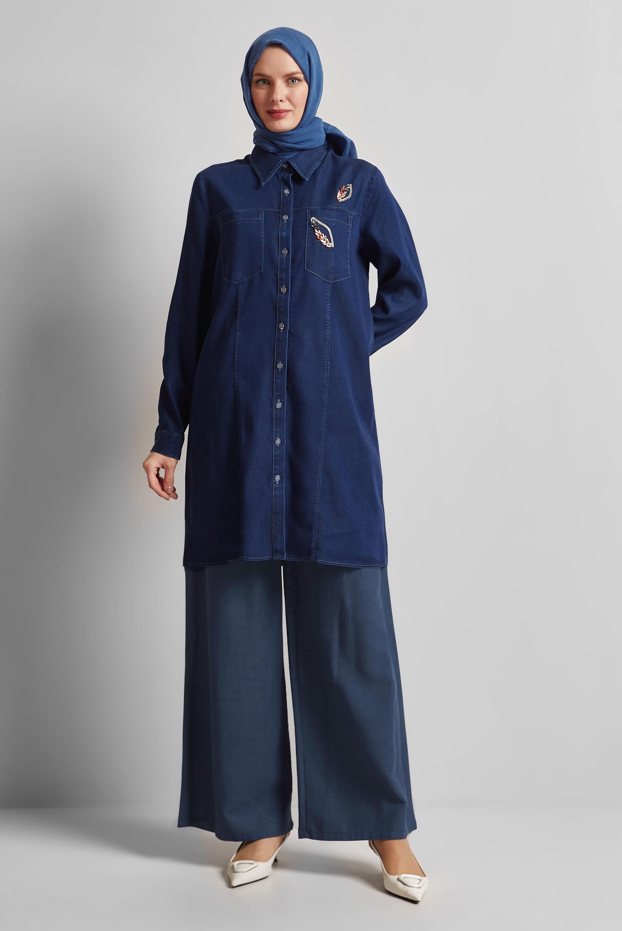 Vêtements hijab BLEU MARINE TUNIQUE EN JEAN 45516