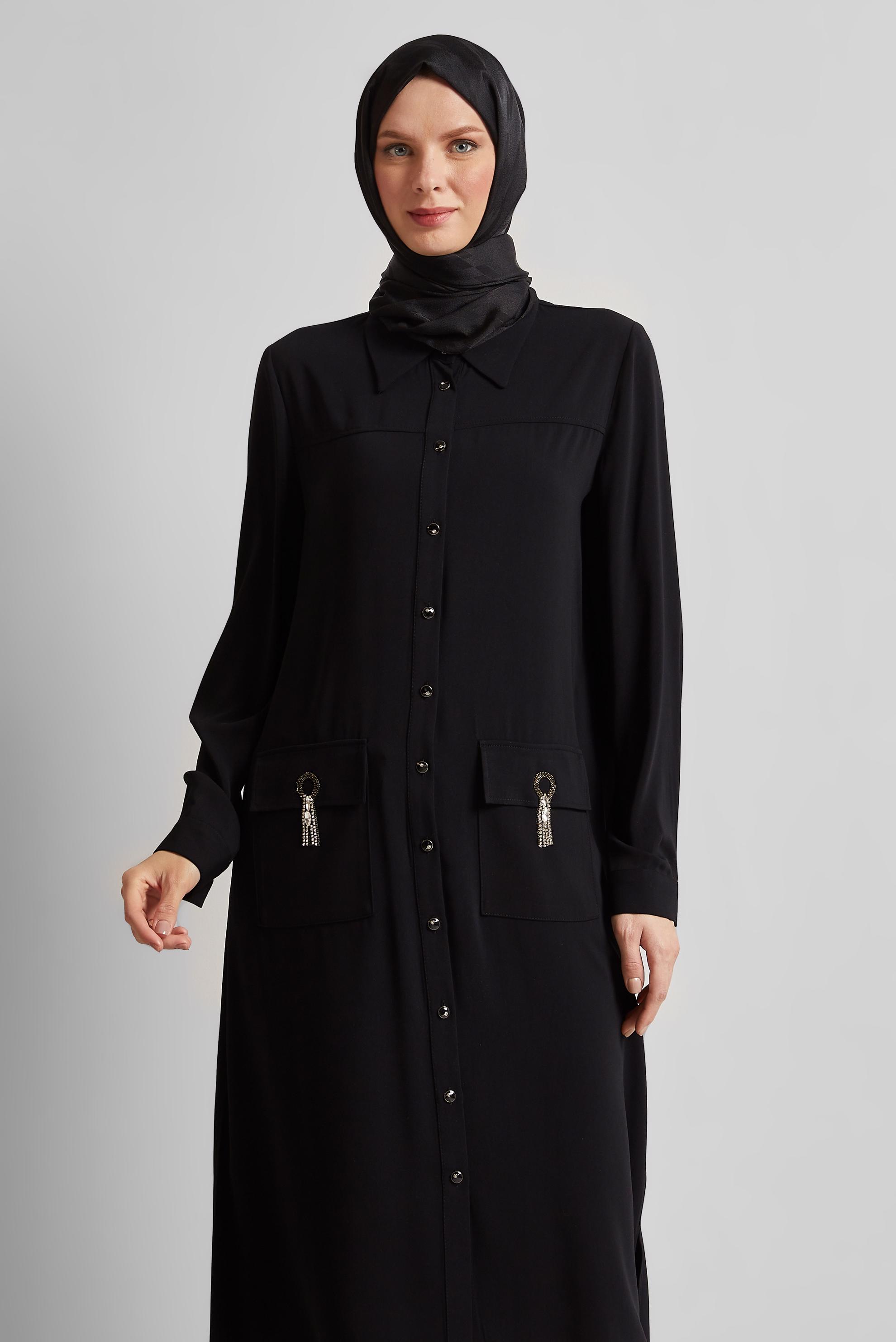 Tesettür giyim SİYAH GÖMLEK YAKA TUNİK 45517