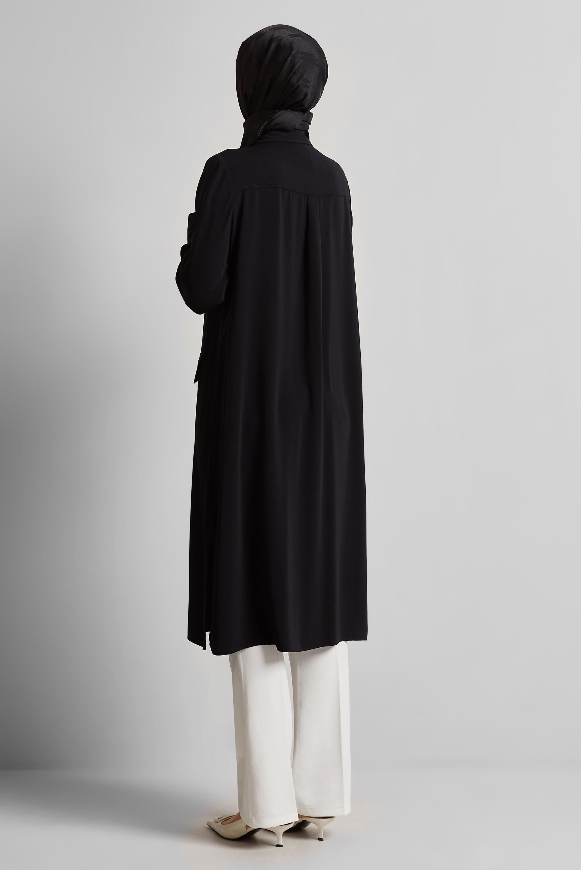 Tesettür giyim SİYAH GÖMLEK YAKA TUNİK 45517