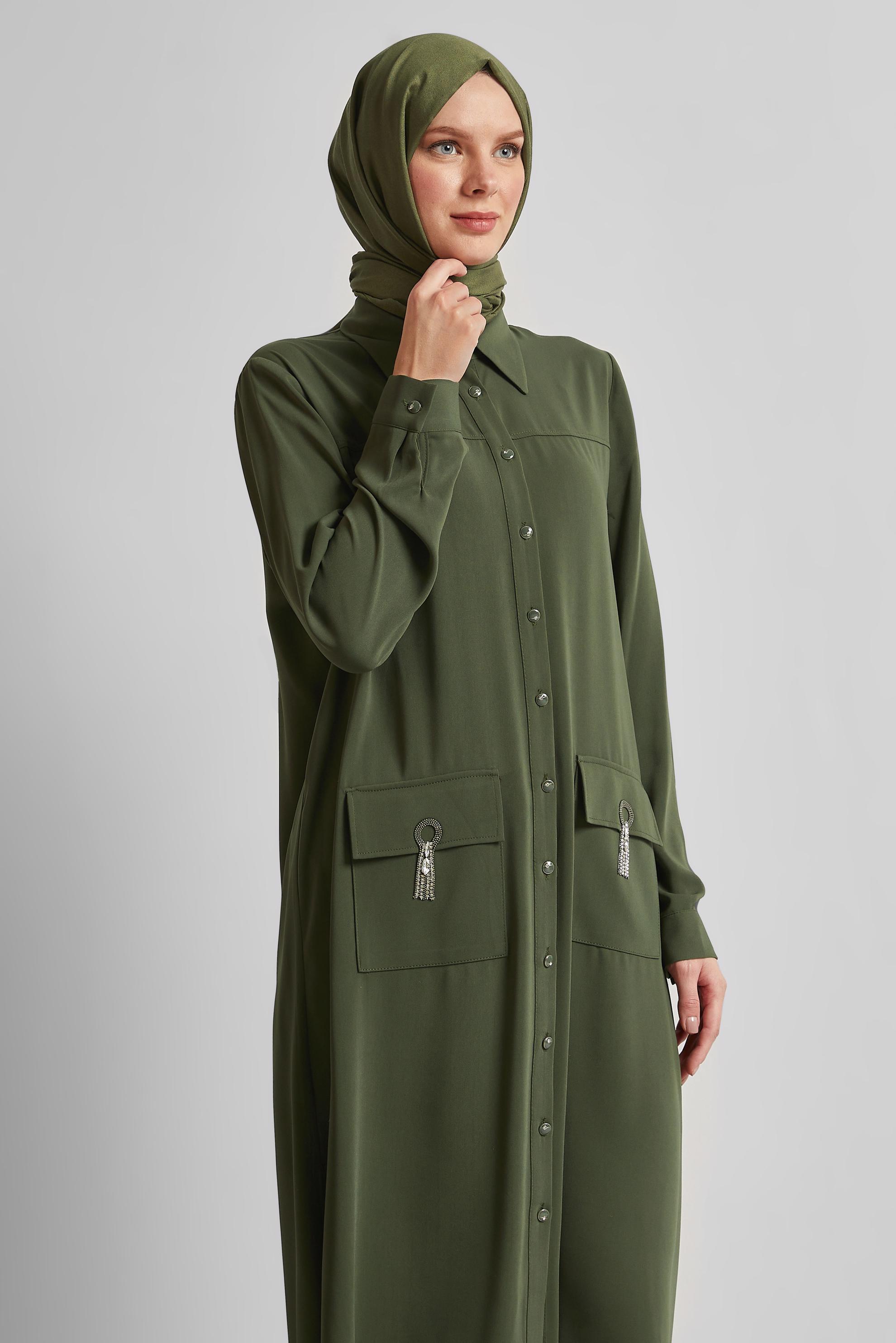 Tesettür giyim HAKİ GÖMLEK YAKA TUNİK 45517