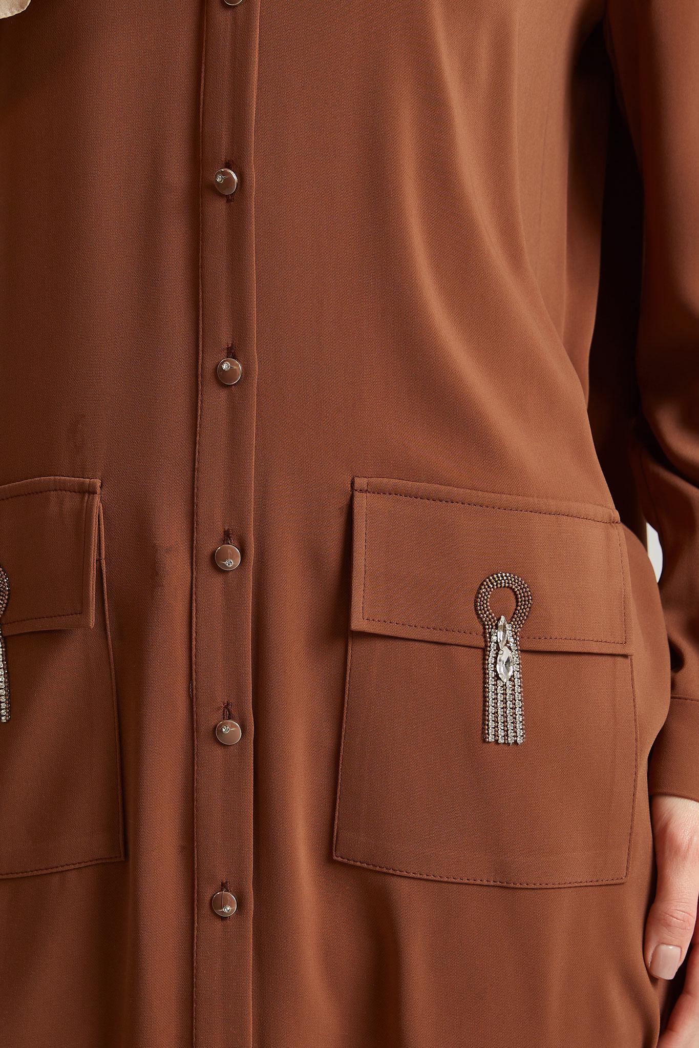 Tesettür giyim KAHVE GÖMLEK YAKA TUNİK 45517