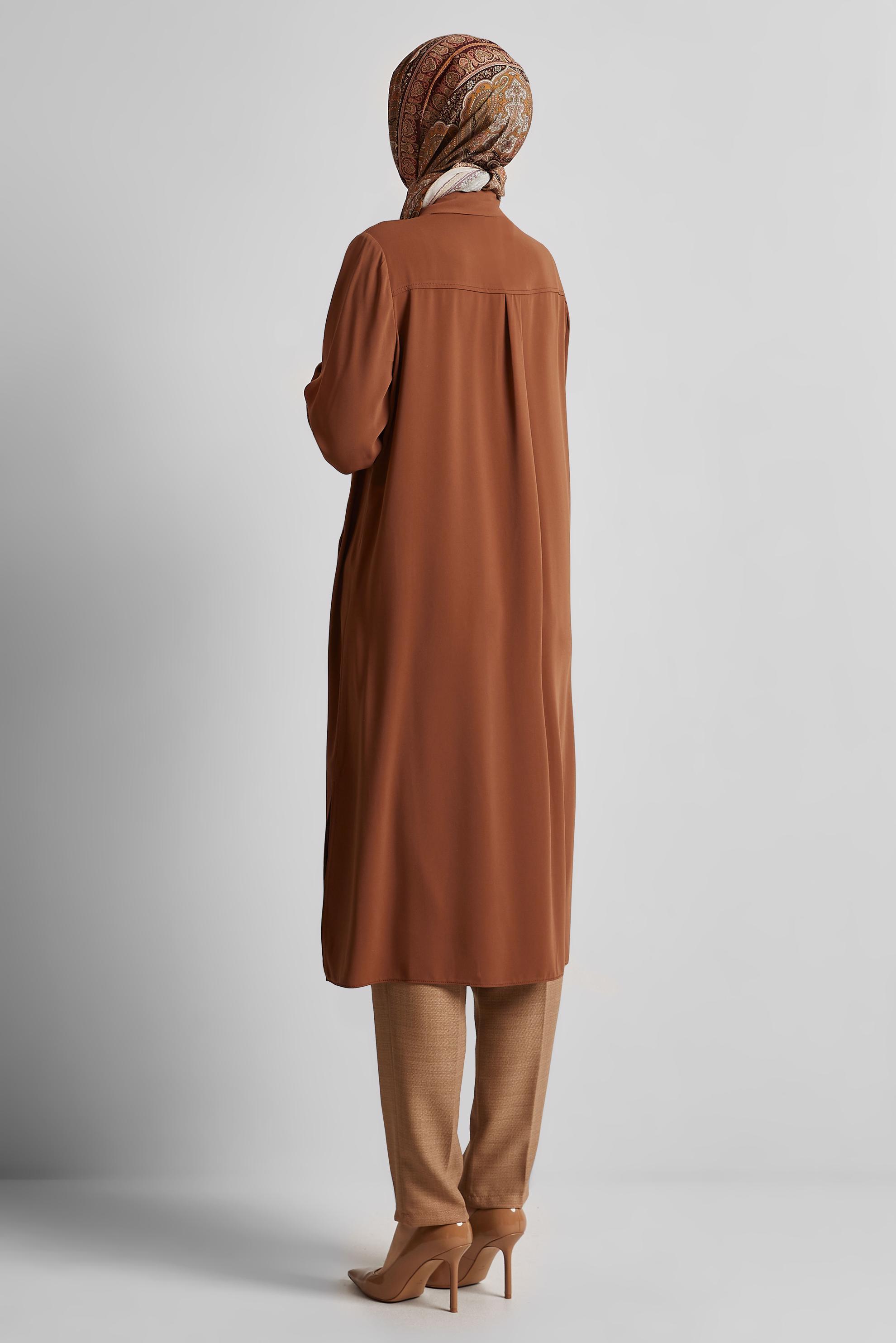 Tesettür giyim KAHVE GÖMLEK YAKA TUNİK 45517