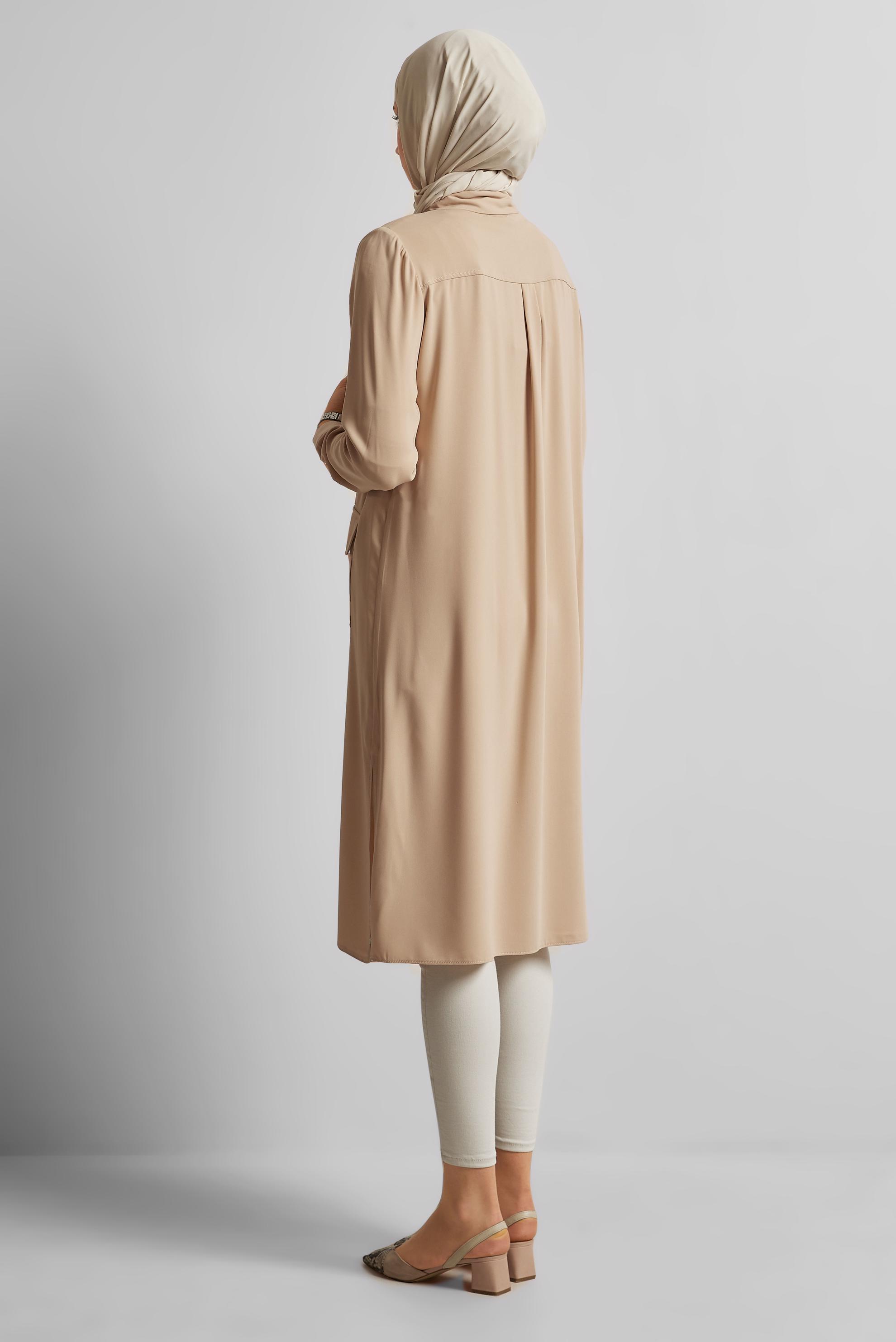 Tesettür giyim PUDRA GÖMLEK YAKA TUNİK 45517