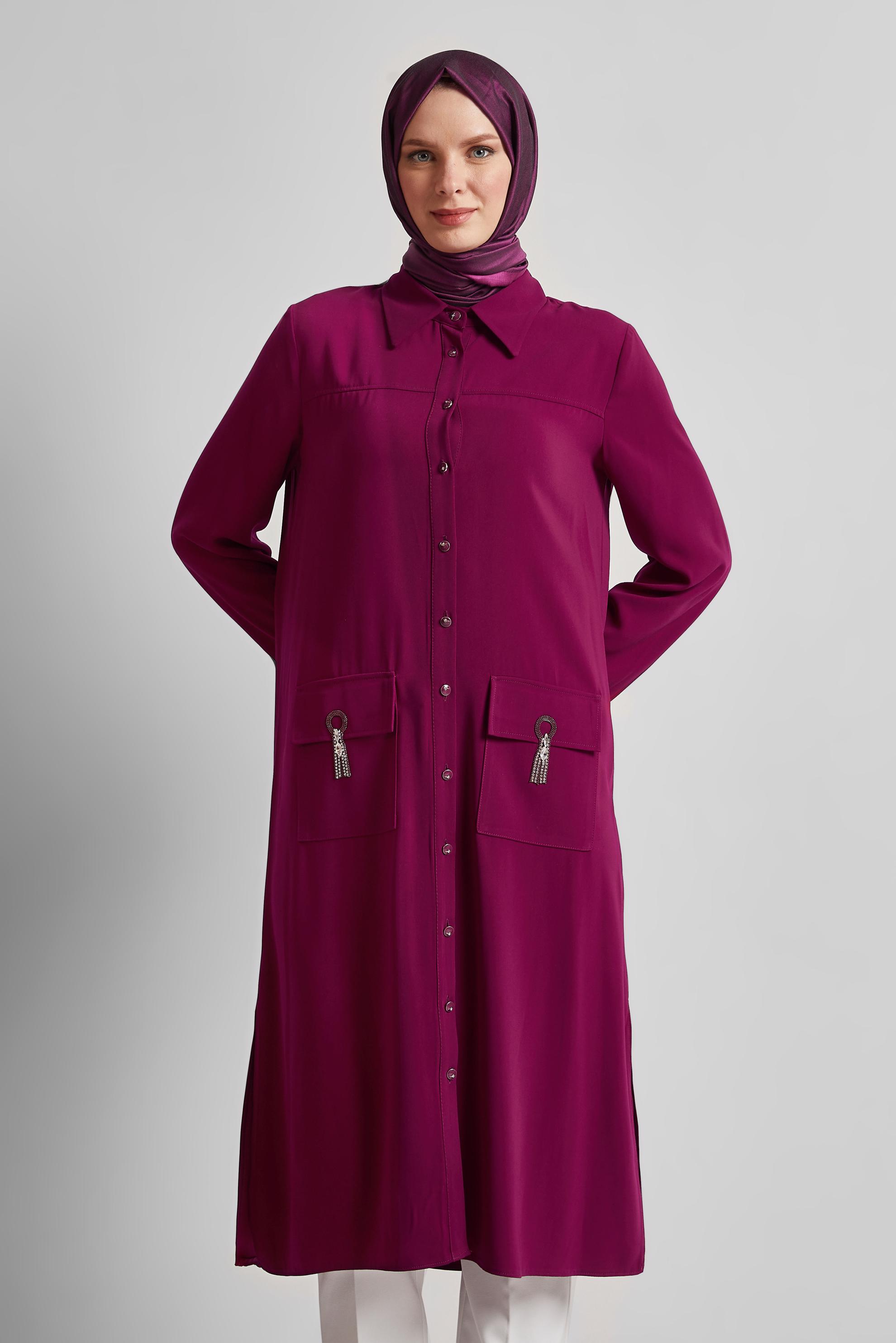 Tesettür giyim MOR GÖMLEK YAKA TUNİK 45517