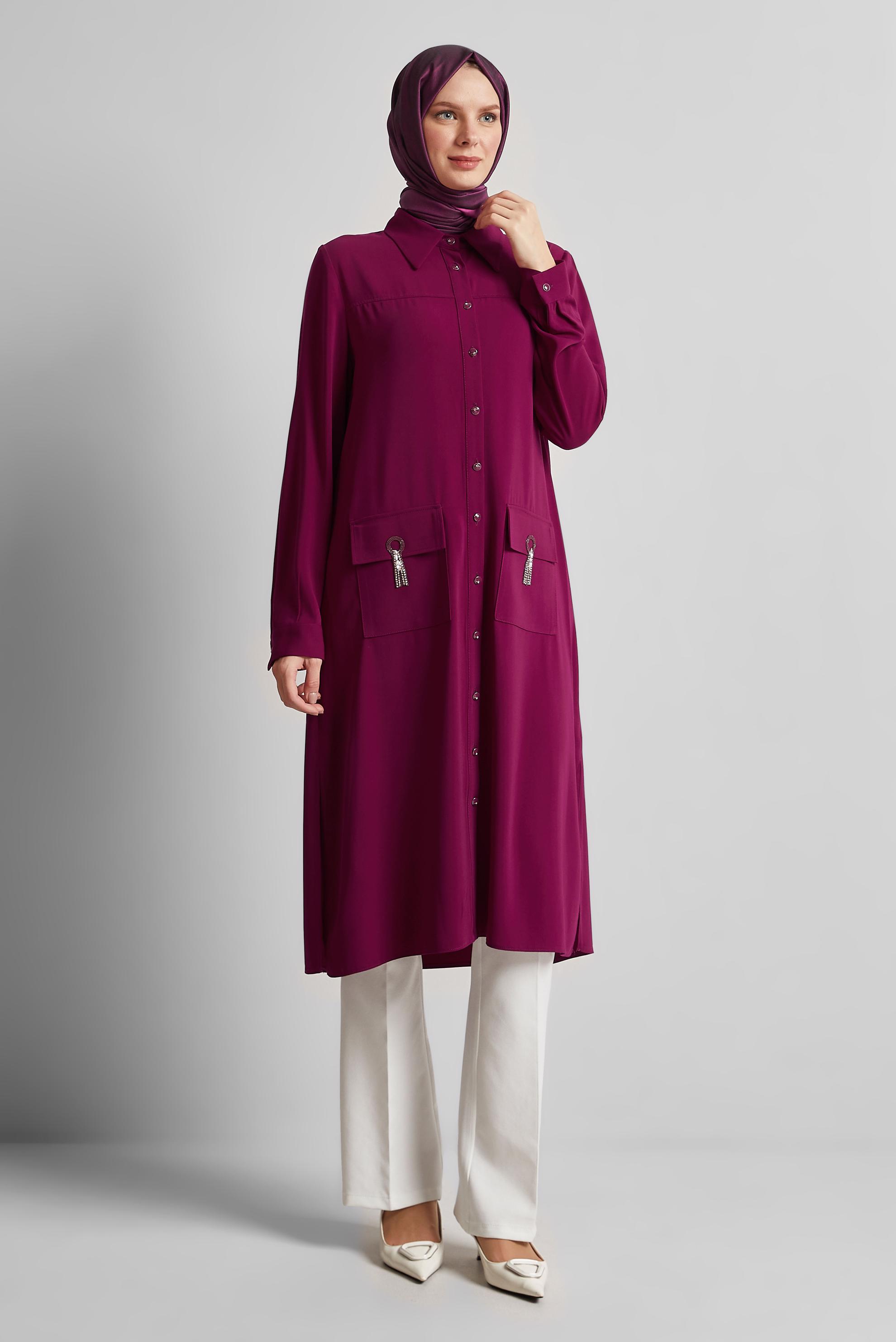Tesettür giyim MOR GÖMLEK YAKA TUNİK 45517