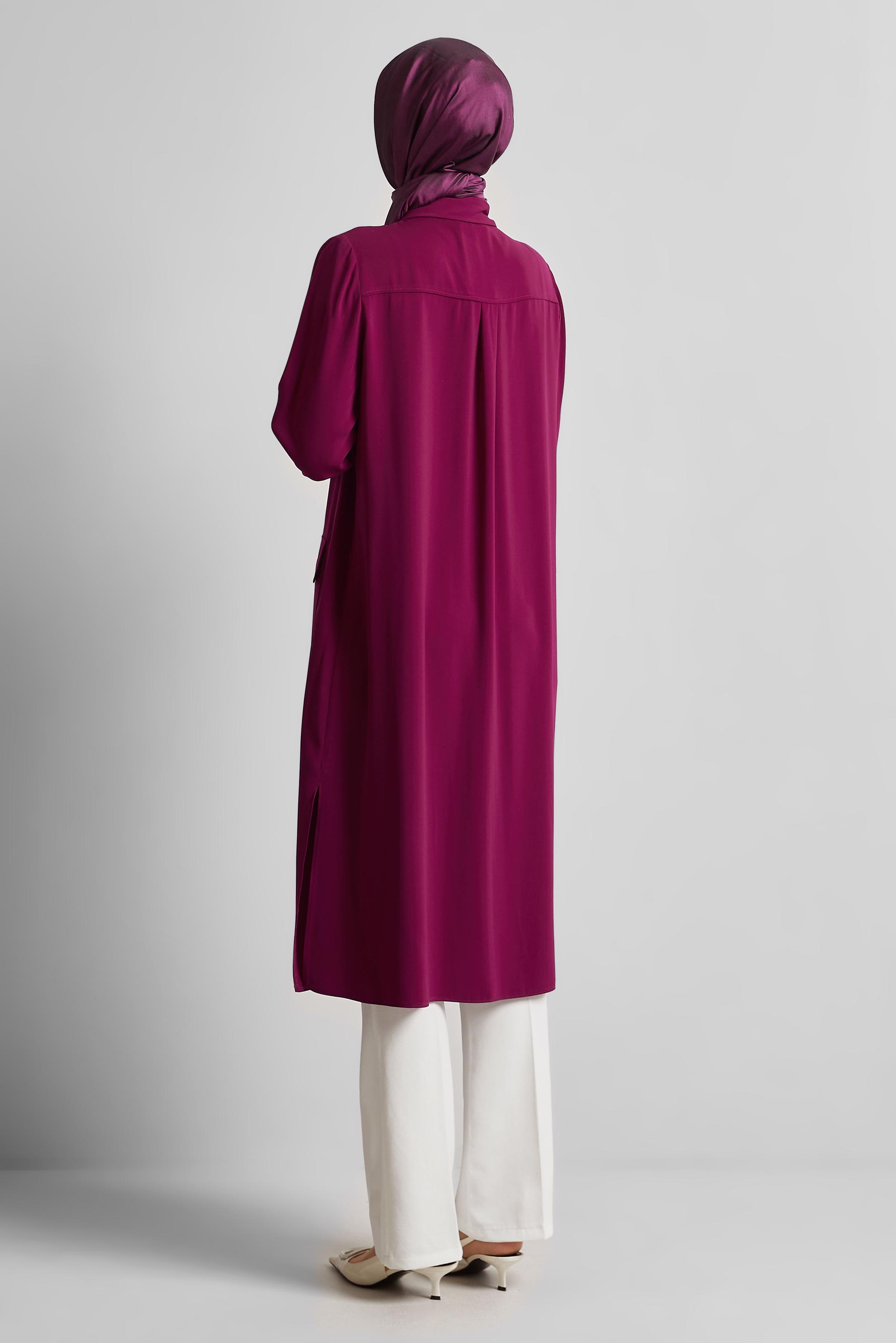 Tesettür giyim MOR GÖMLEK YAKA TUNİK 45517