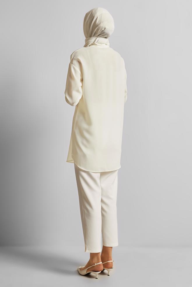 Vêtements hijab BLANC TUNIQUE AVEC BROCHE 45522 - ALVİNA