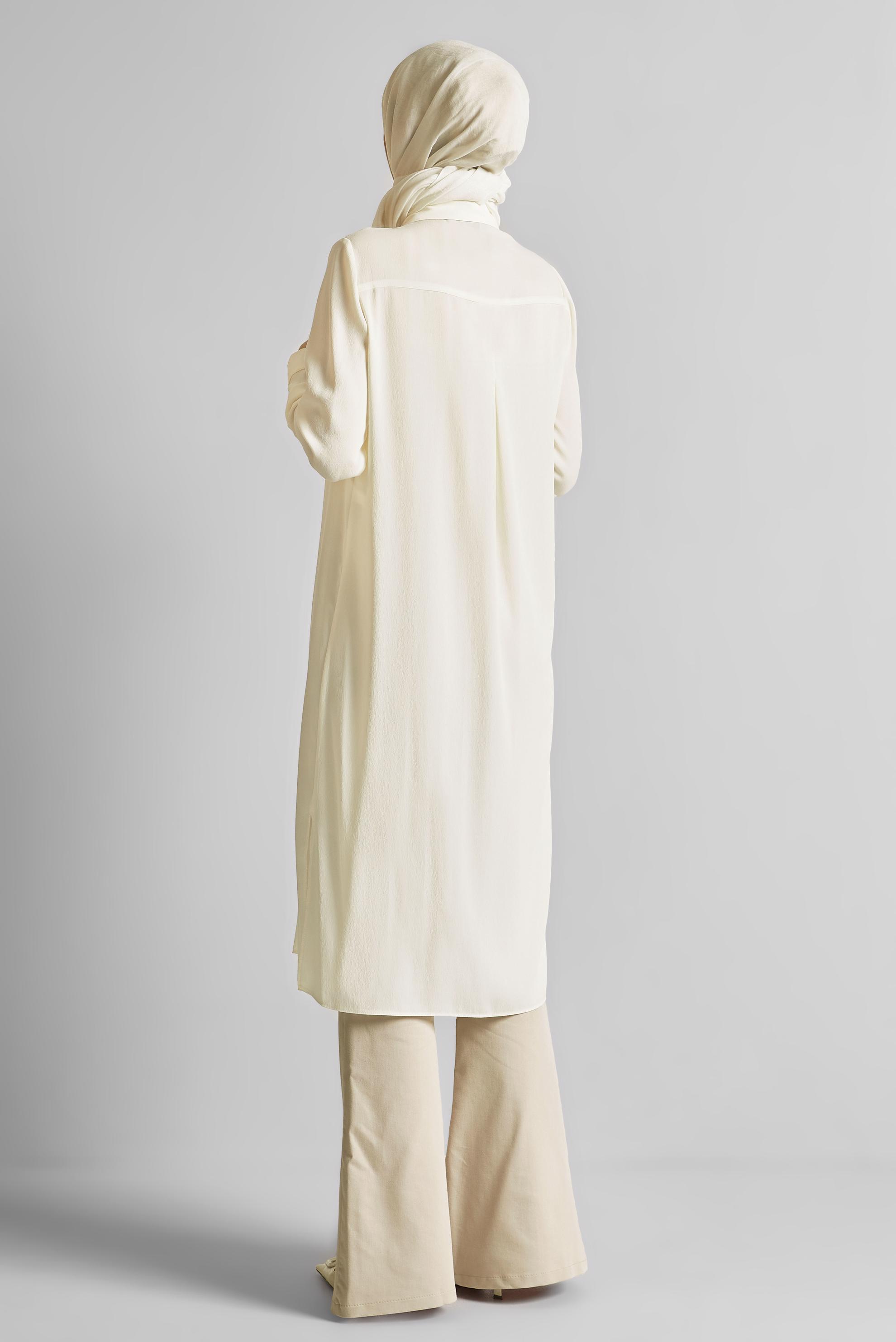 Tesettür giyim BEYAZ YIRTMAÇ DETAYLI UZUN TUNİK 45532