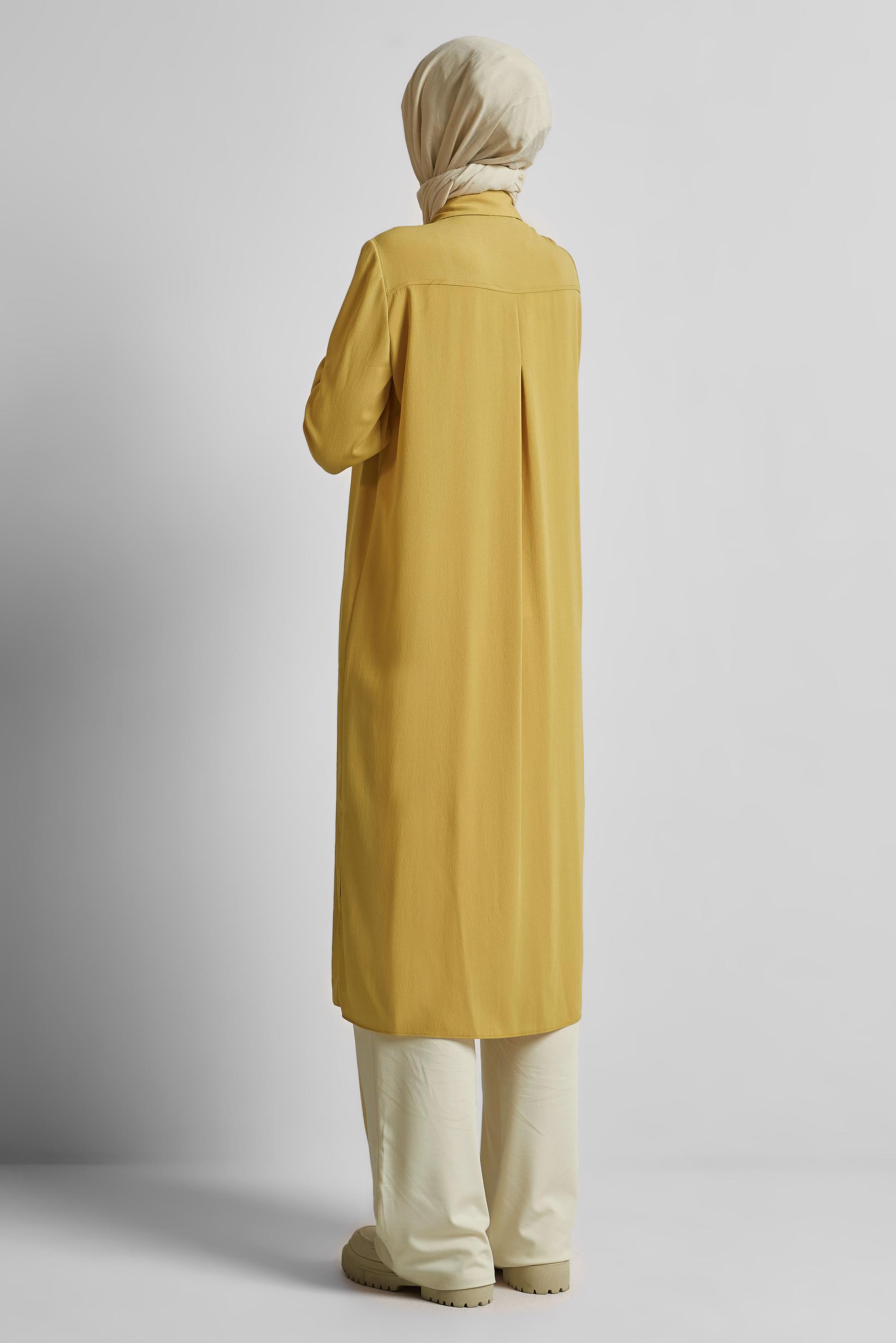 Tesettür giyim SARI YIRTMAÇ DETAYLI UZUN TUNİK 45532