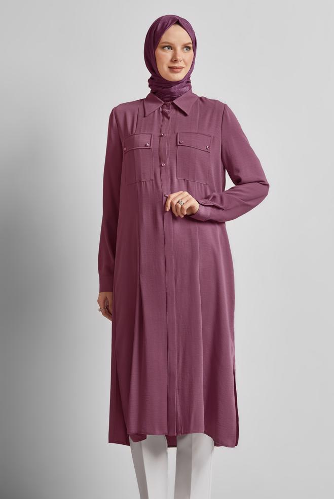 Vêtements hijab ROSE TUNIQUE LONGUE FENTE 45532 - ALVİNA