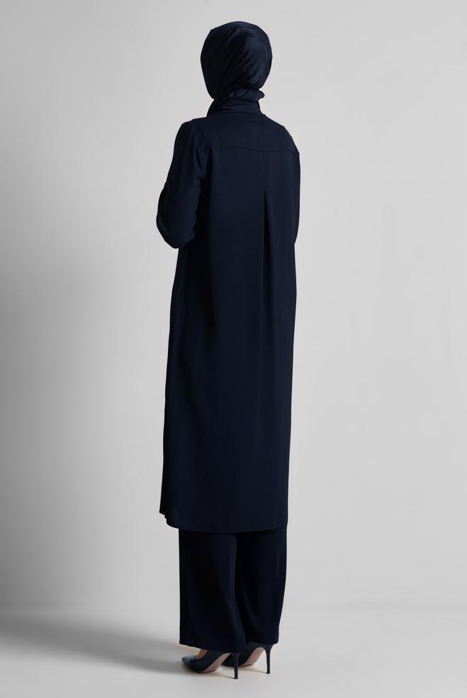 Vêtements hijab BLEU MARINE TUNIQUE LONGUE FENTE 45532 - ALVİNA