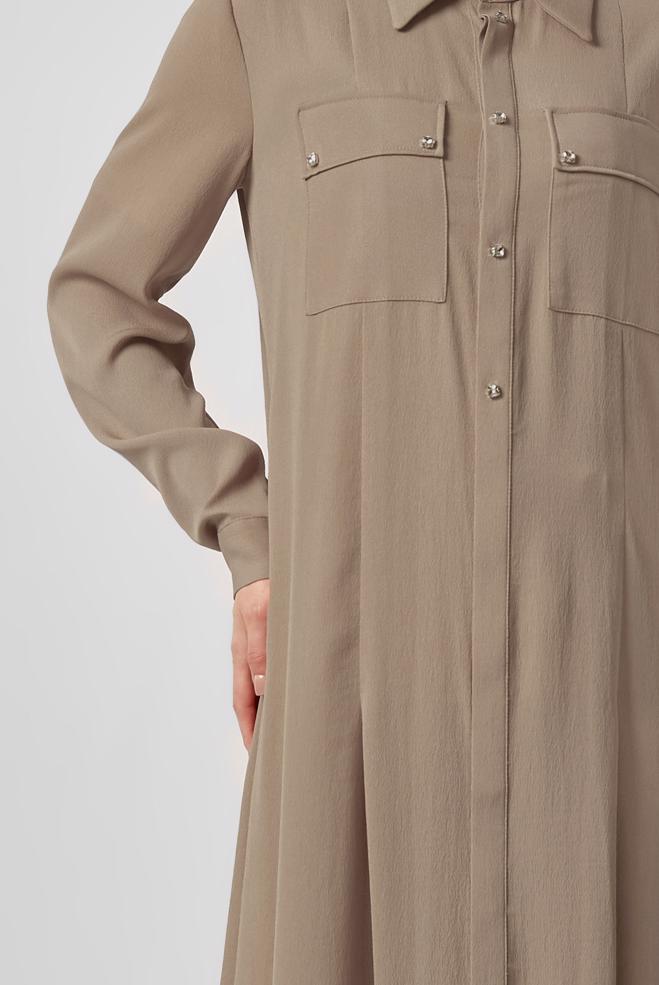 Vêtements hijab BEIGE TUNIQUE LONGUE FENTE 45532 - ALVİNA