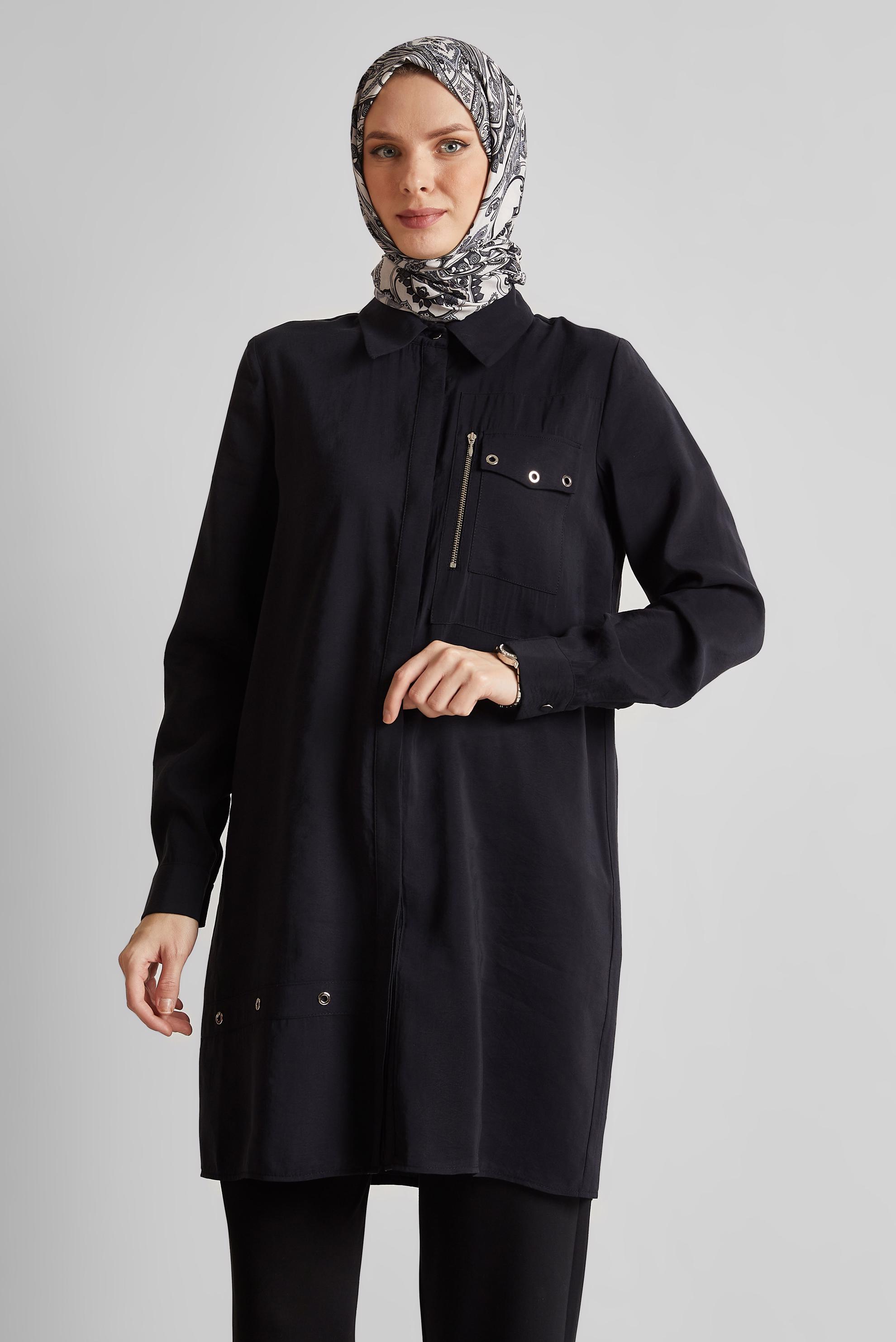 Tesettür giyim SİYAH KUŞGÖZÜ DETAYLI TUNİK 45533