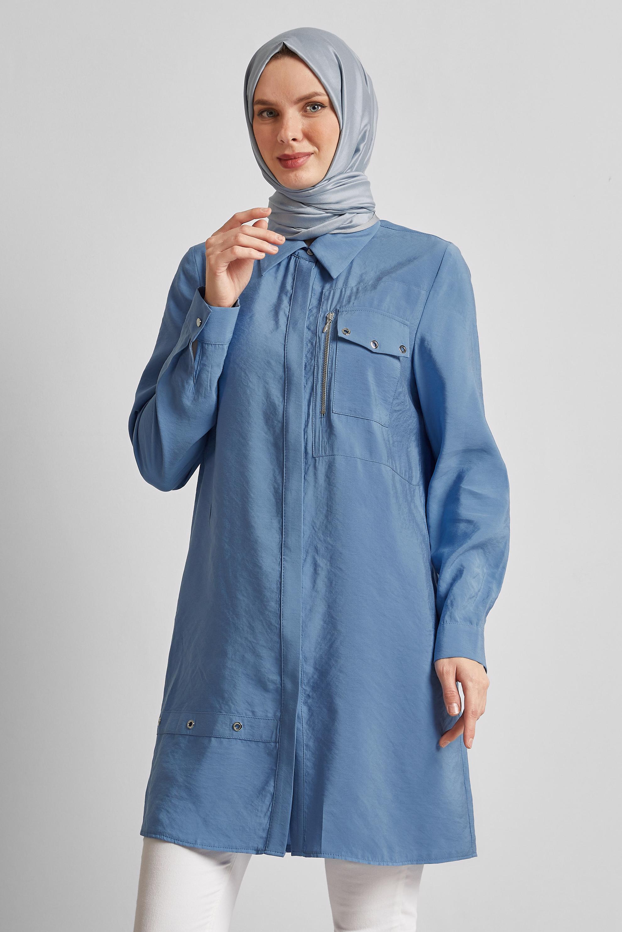 Tesettür giyim MAVİ KUŞGÖZÜ DETAYLI TUNİK 45533