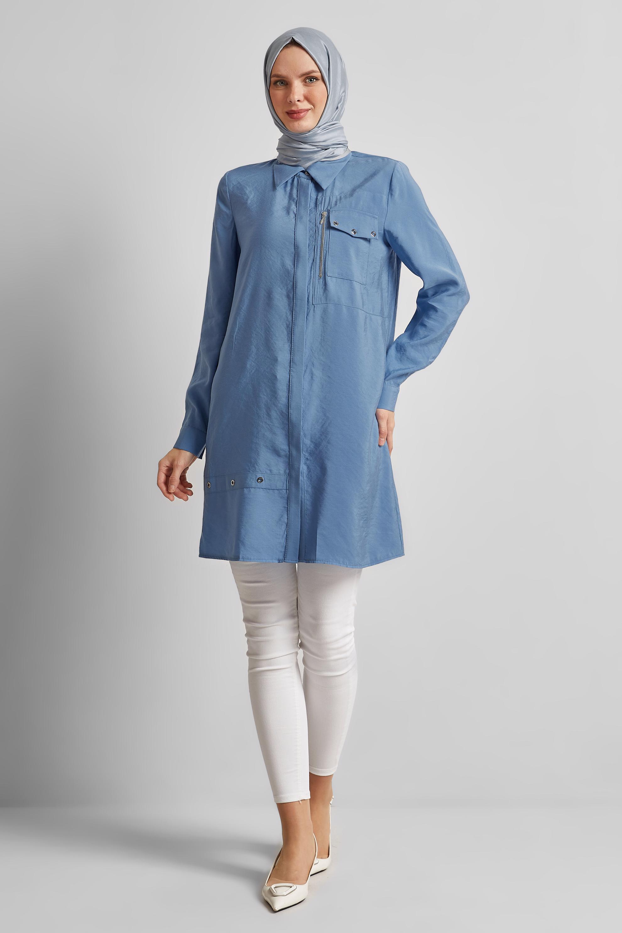 Tesettür giyim MAVİ KUŞGÖZÜ DETAYLI TUNİK 45533