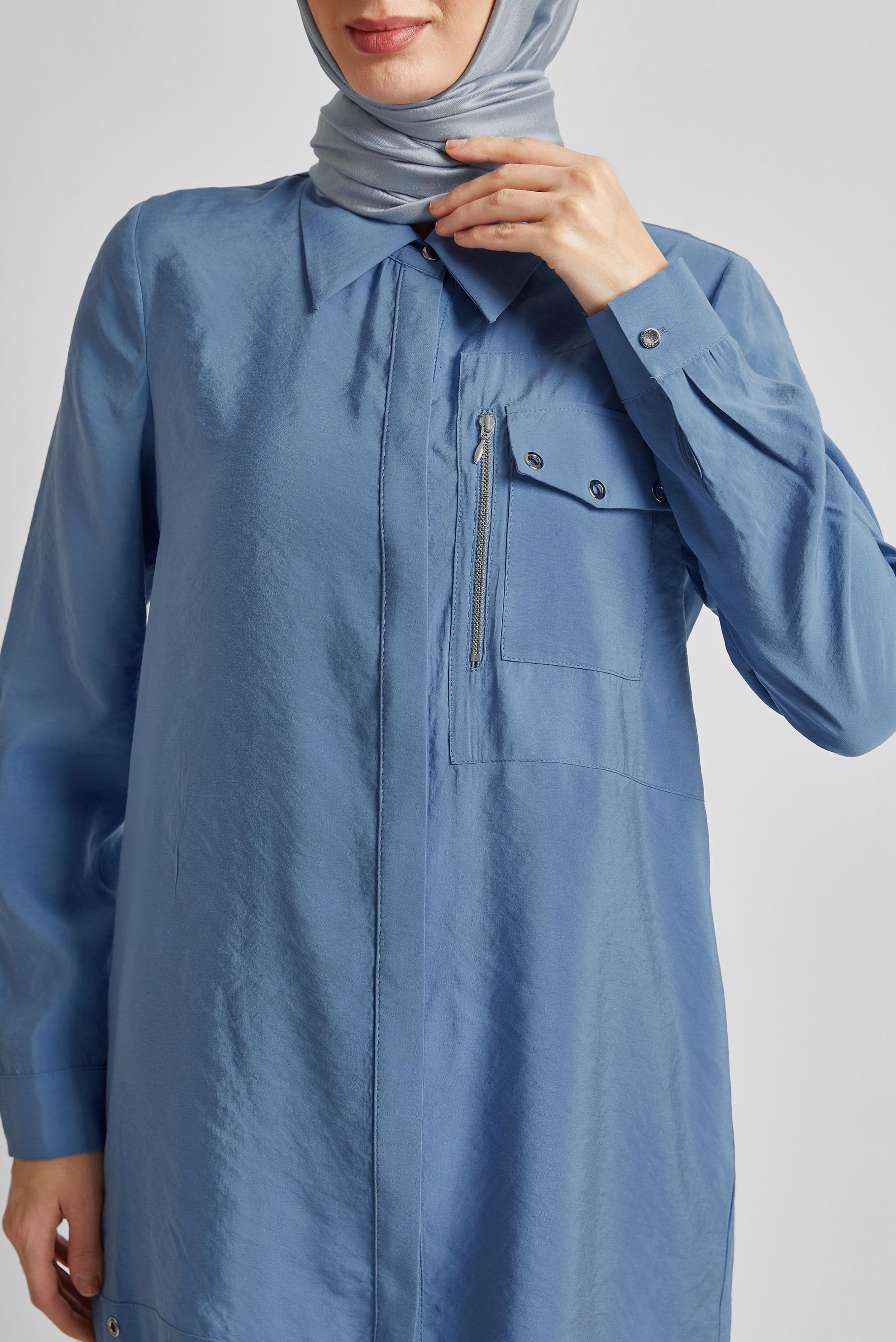 Tesettür giyim MAVİ KUŞGÖZÜ DETAYLI TUNİK 45533