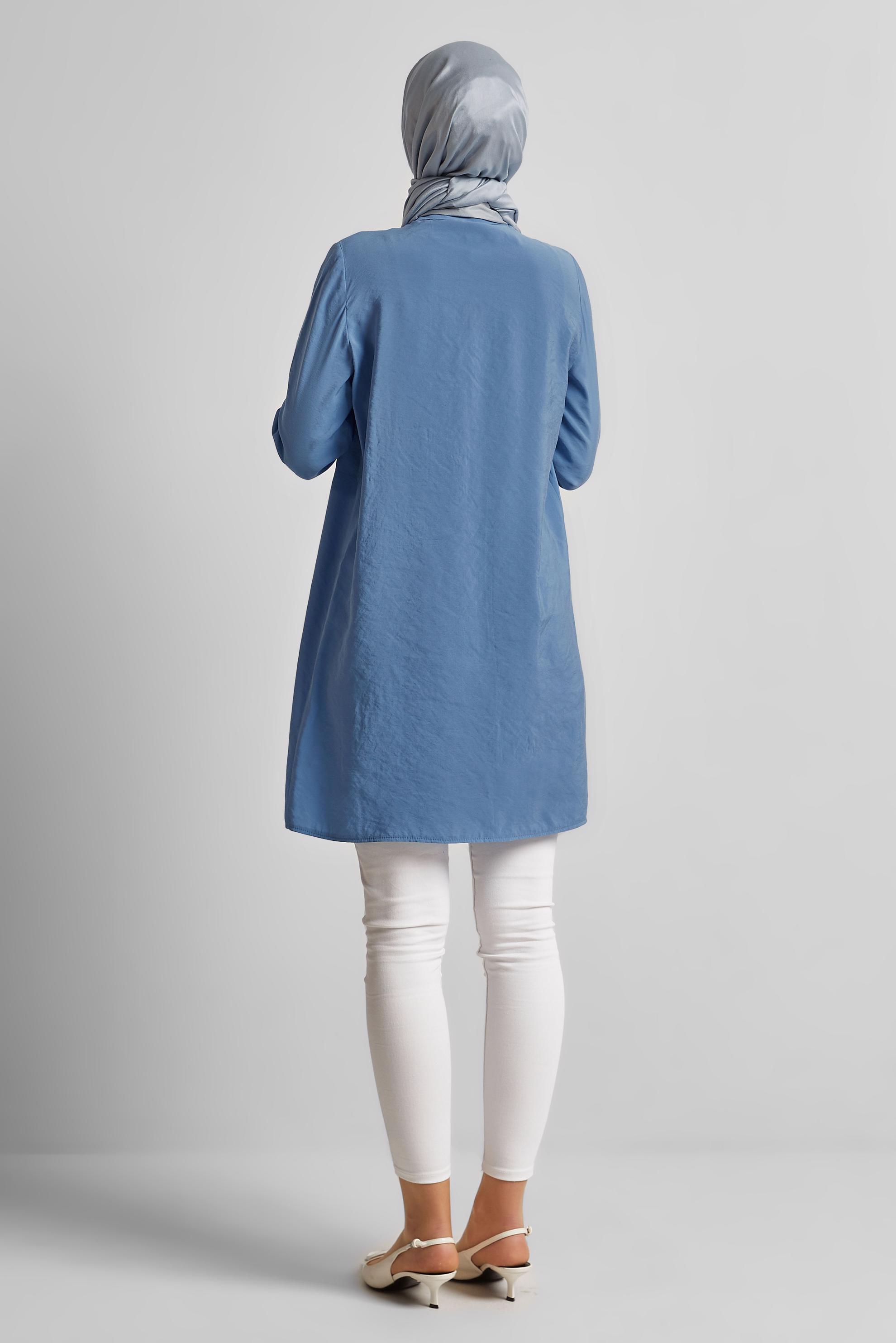 Tesettür giyim MAVİ KUŞGÖZÜ DETAYLI TUNİK 45533