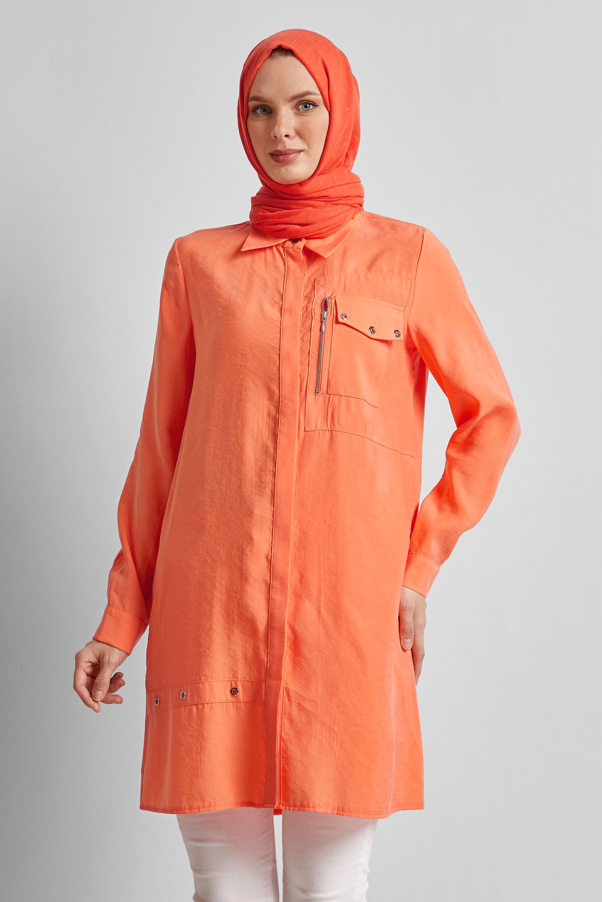 Tesettür giyim TURUNCU KUŞGÖZÜ DETAYLI TUNİK 45533