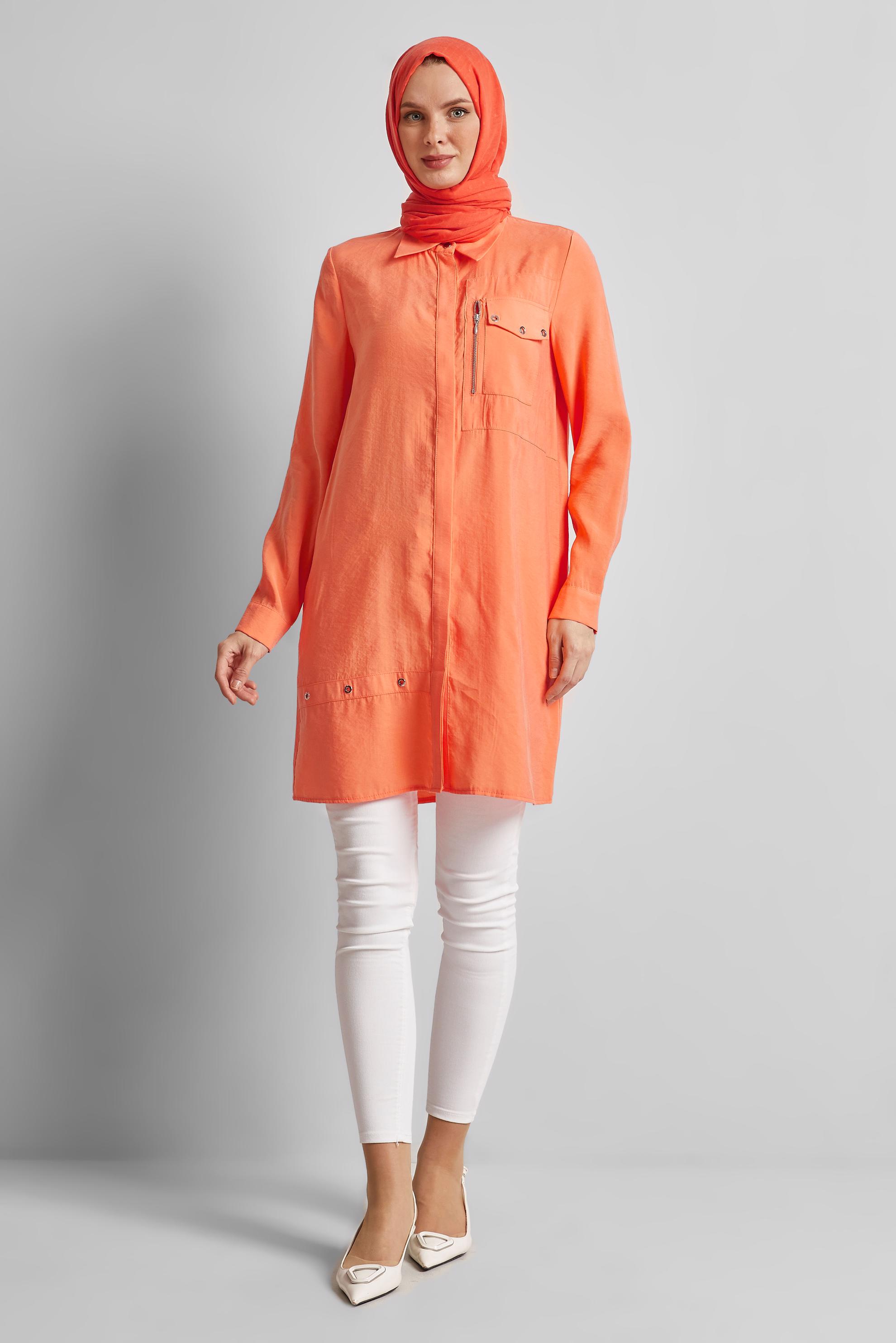 Tesettür giyim TURUNCU KUŞGÖZÜ DETAYLI TUNİK 45533