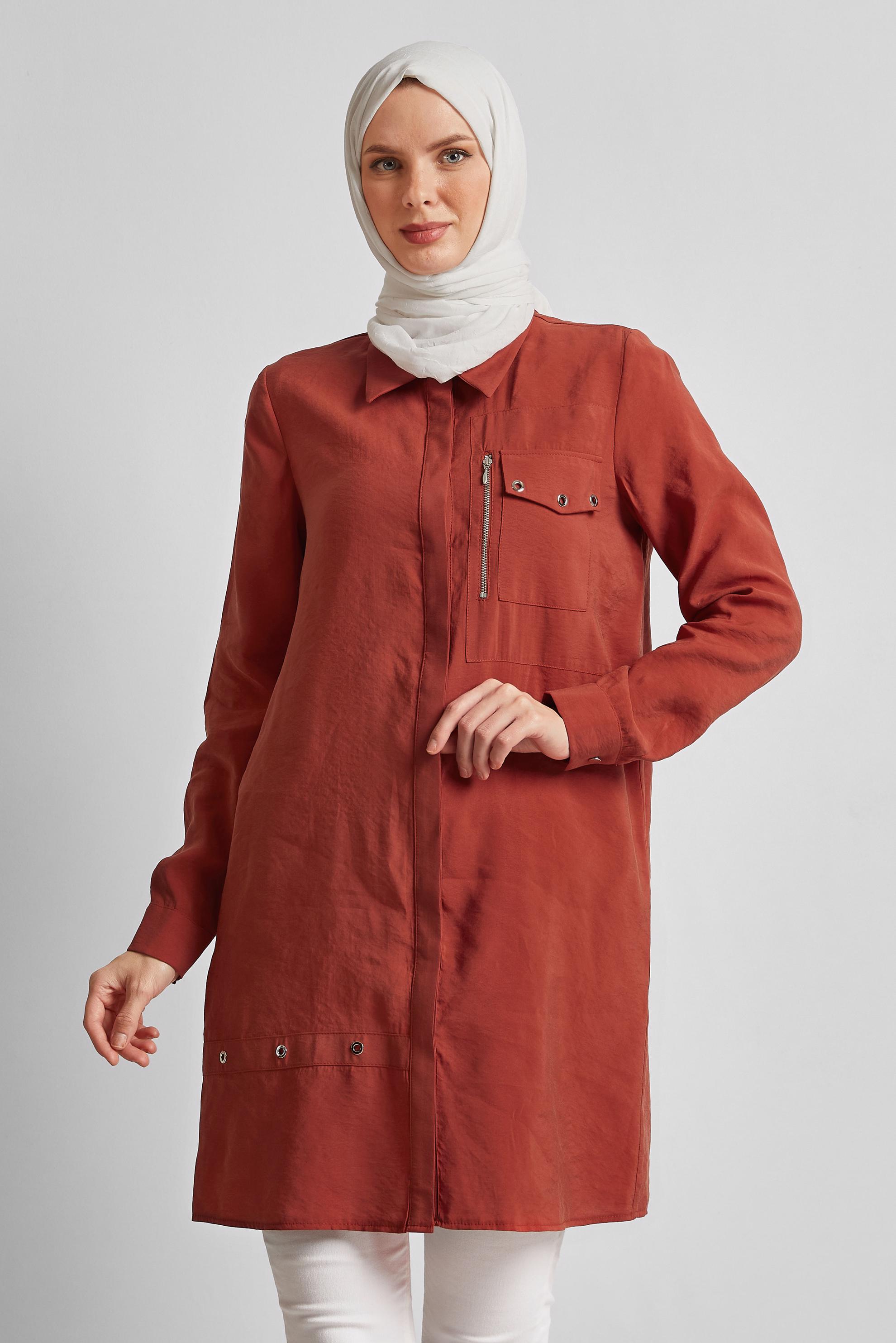 Tesettür giyim TURUNCU KUŞGÖZÜ DETAYLI TUNİK 45533