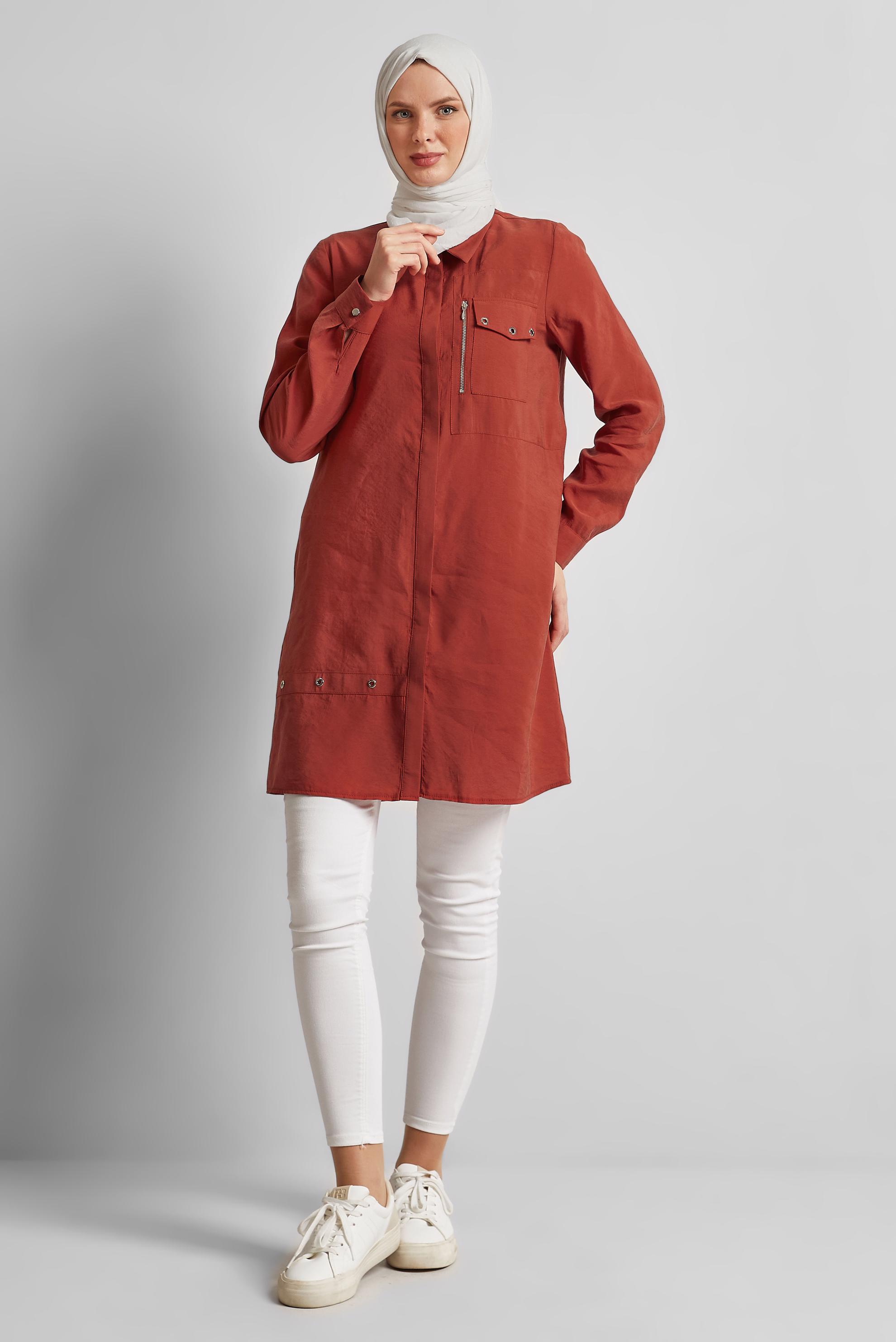 Tesettür giyim TURUNCU KUŞGÖZÜ DETAYLI TUNİK 45533