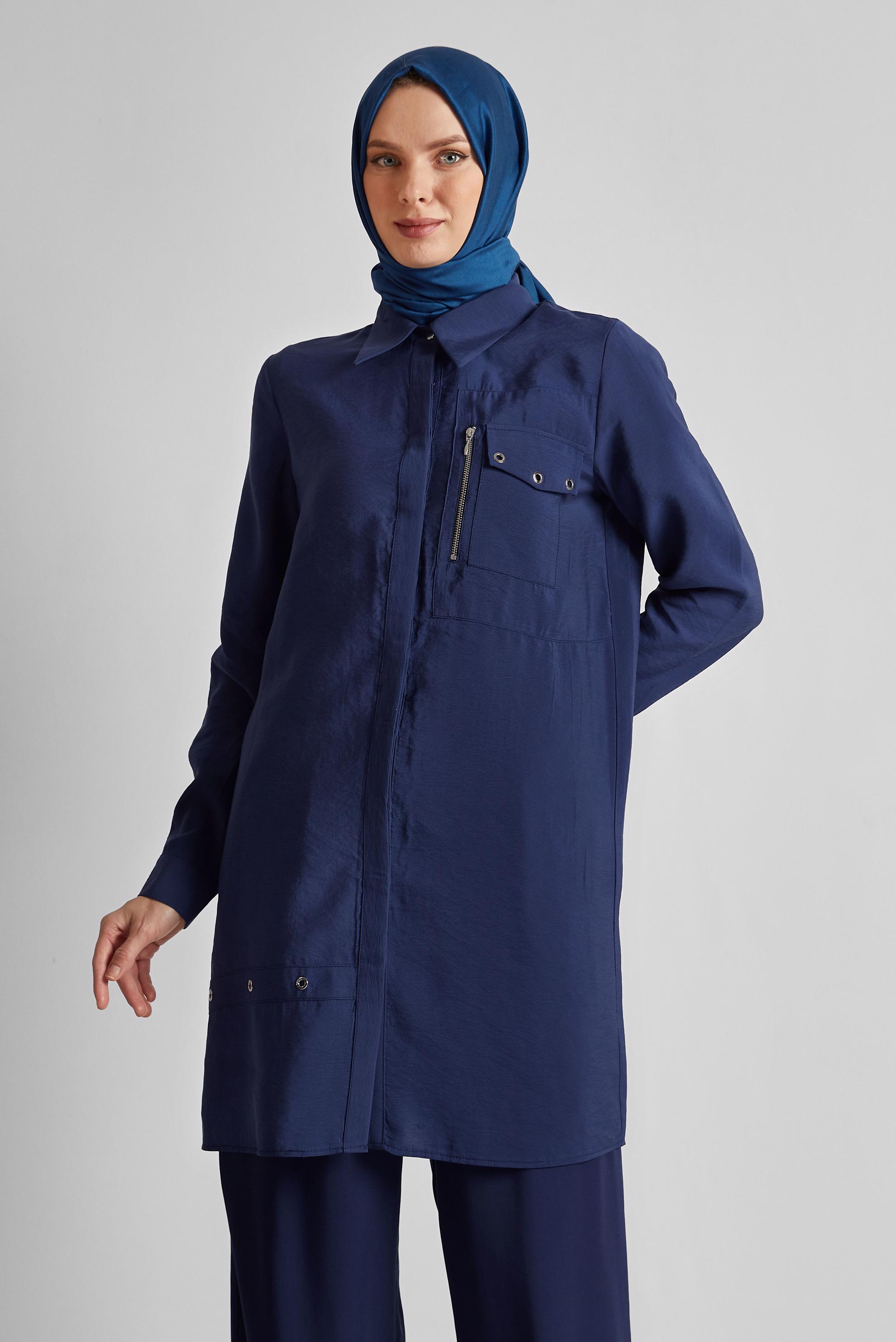 Tesettür giyim LACİVERT KUŞGÖZÜ DETAYLI TUNİK 45533