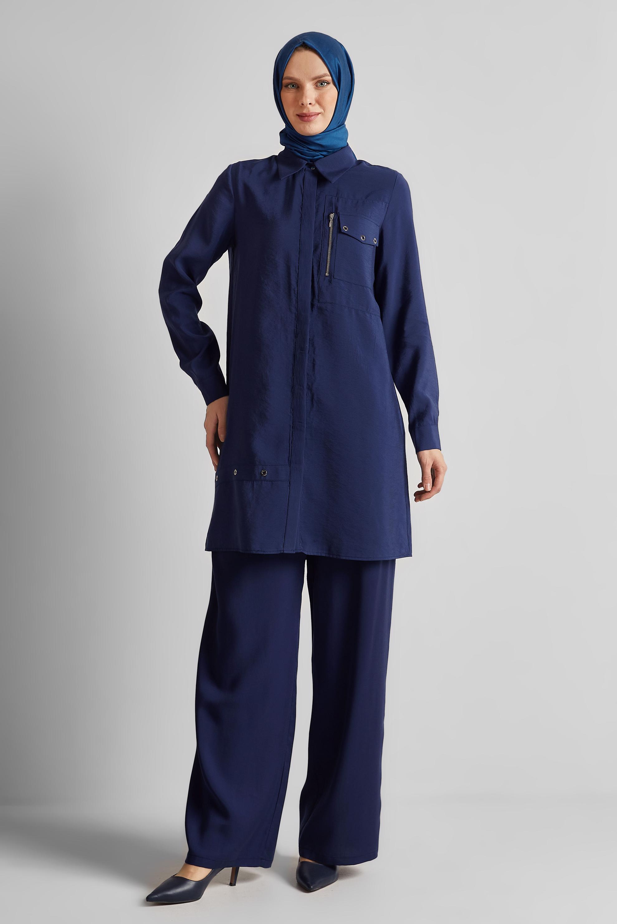 Tesettür giyim LACİVERT KUŞGÖZÜ DETAYLI TUNİK 45533