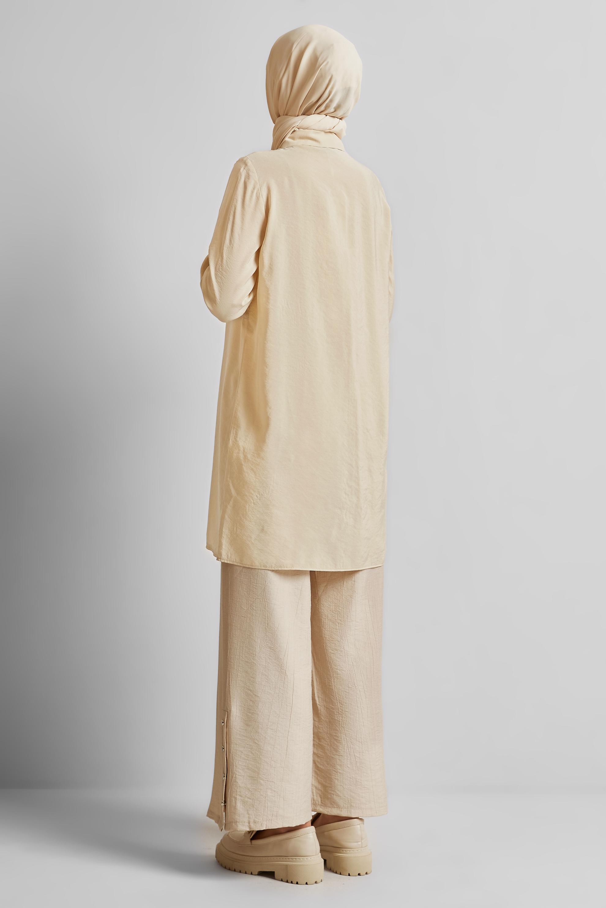 Tesettür giyim BEJ KUŞGÖZÜ DETAYLI TUNİK 45533